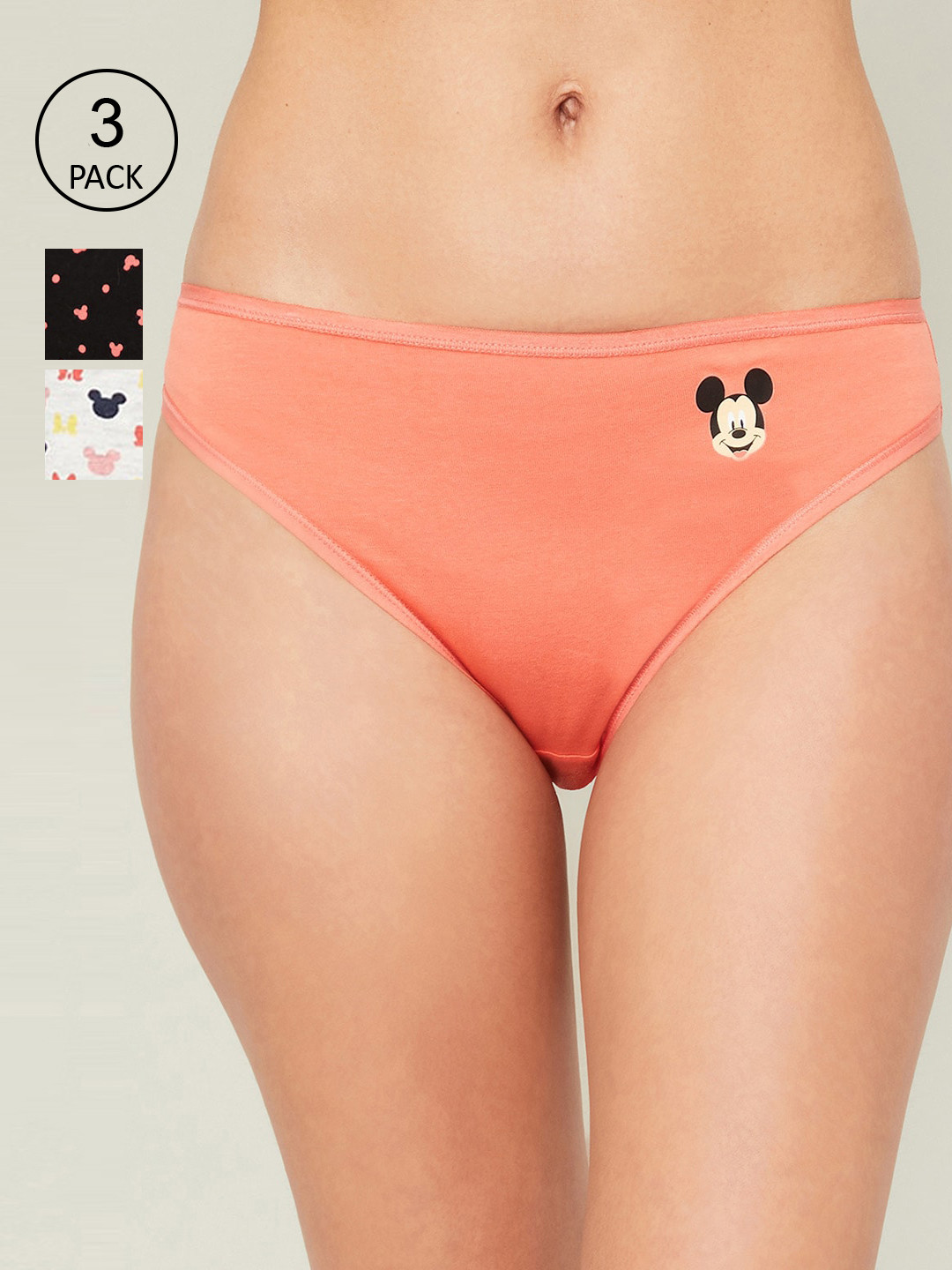 

Ginger by Lifestyle Women Coral-Coloured & Black Pack Of 3 Printed Cotton Briefs