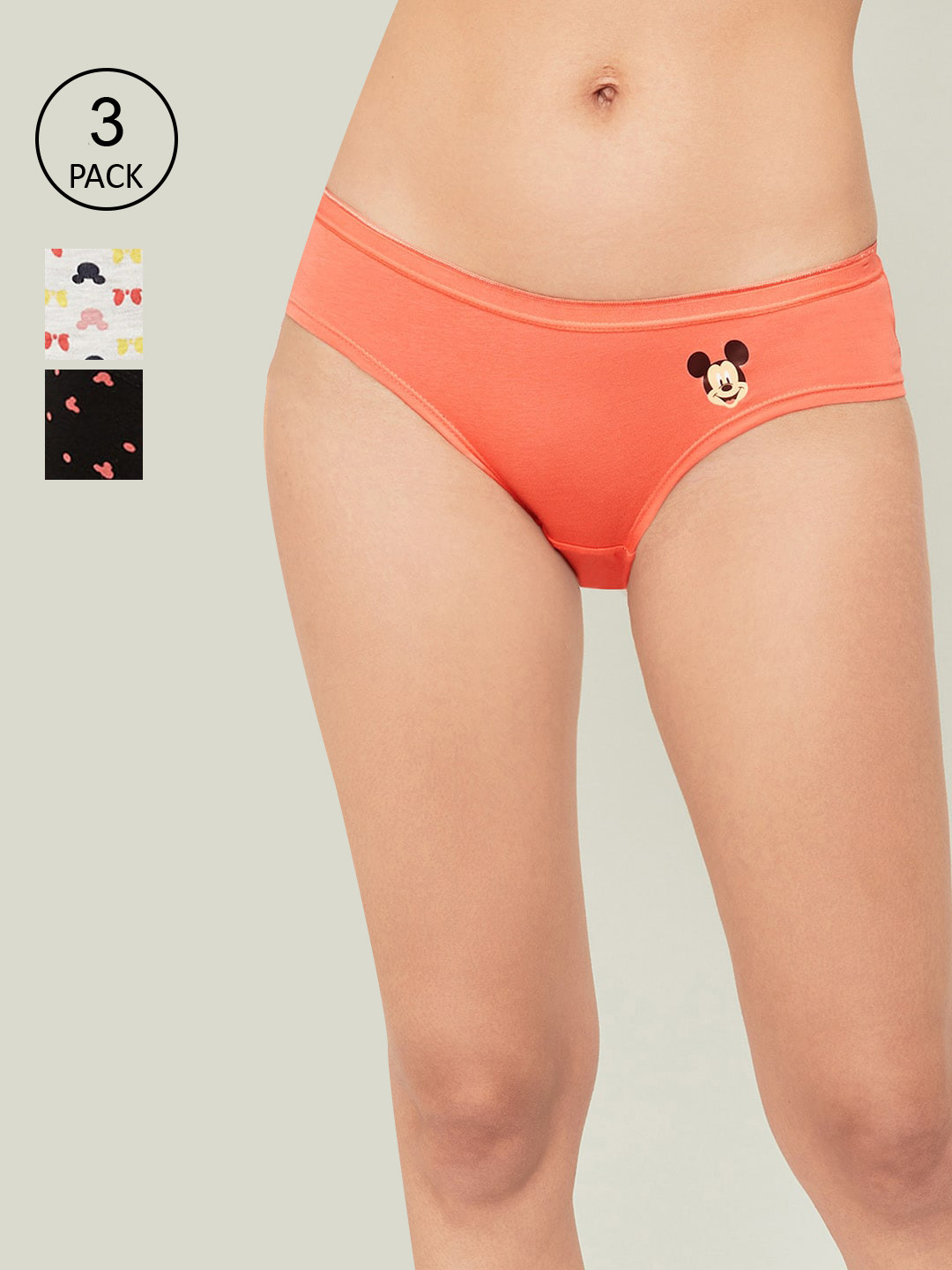 

Ginger by Lifestyle Women Pack of 3 Cotton Mid-Rise Printed Briefs, Coral