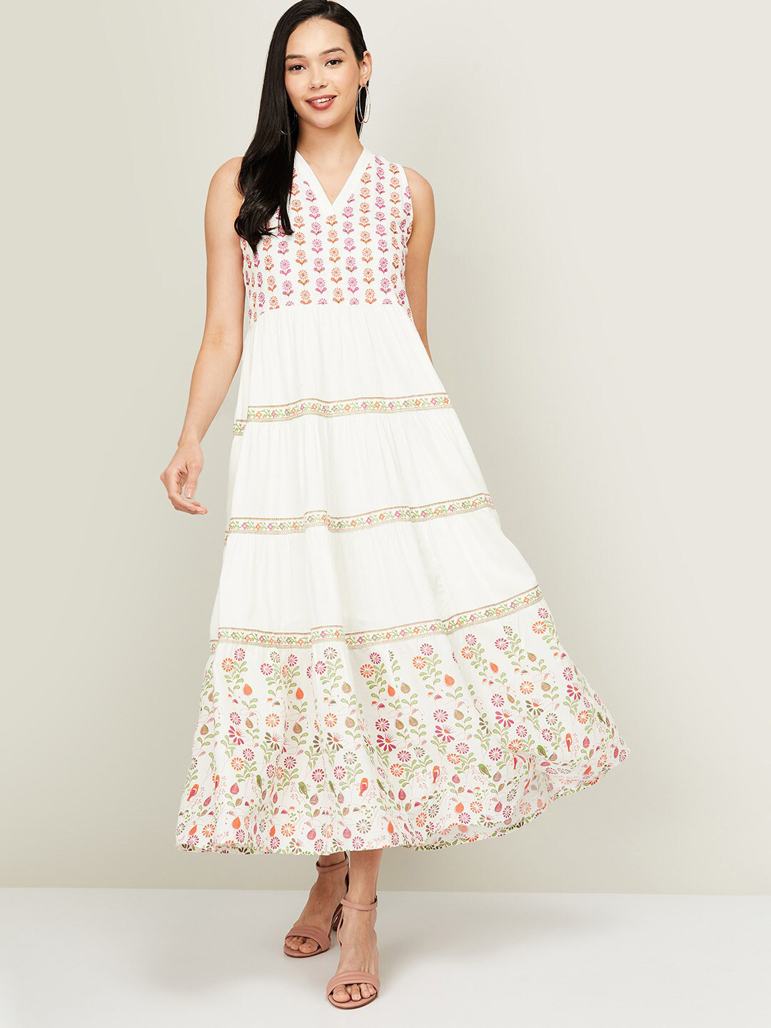 

Colour Me by Melange White Floral Ethnic Maxi Dress