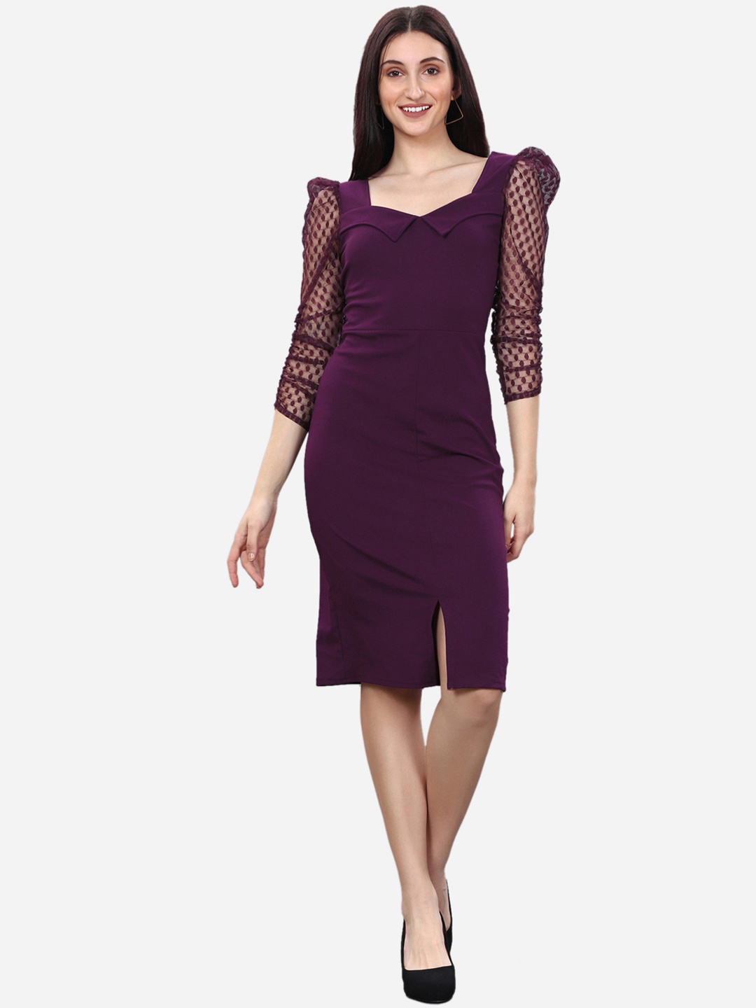 

Selvia Purple Sweetheart Neck Sheath Dress