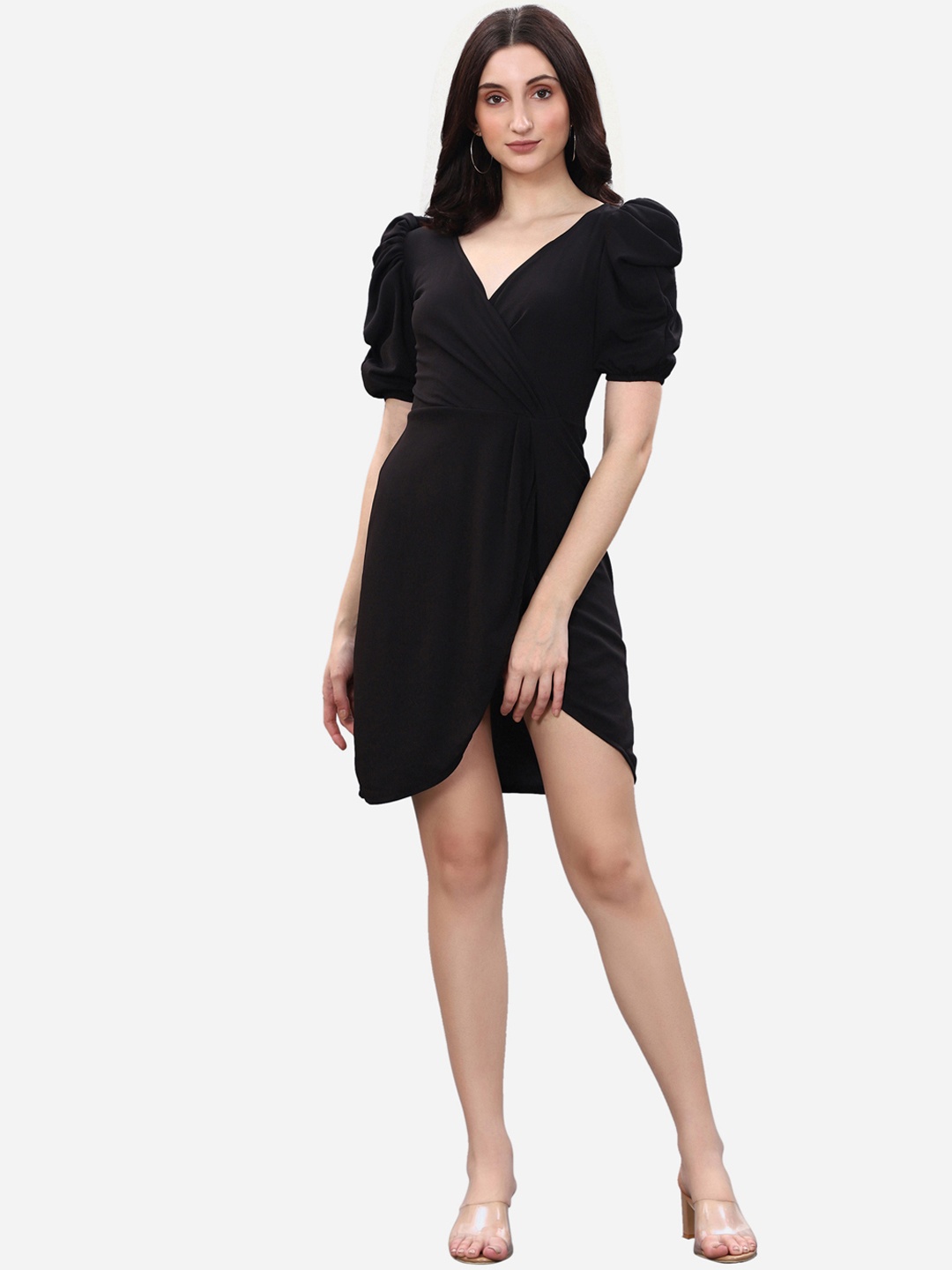 

Selvia Women Black Wrap Dress