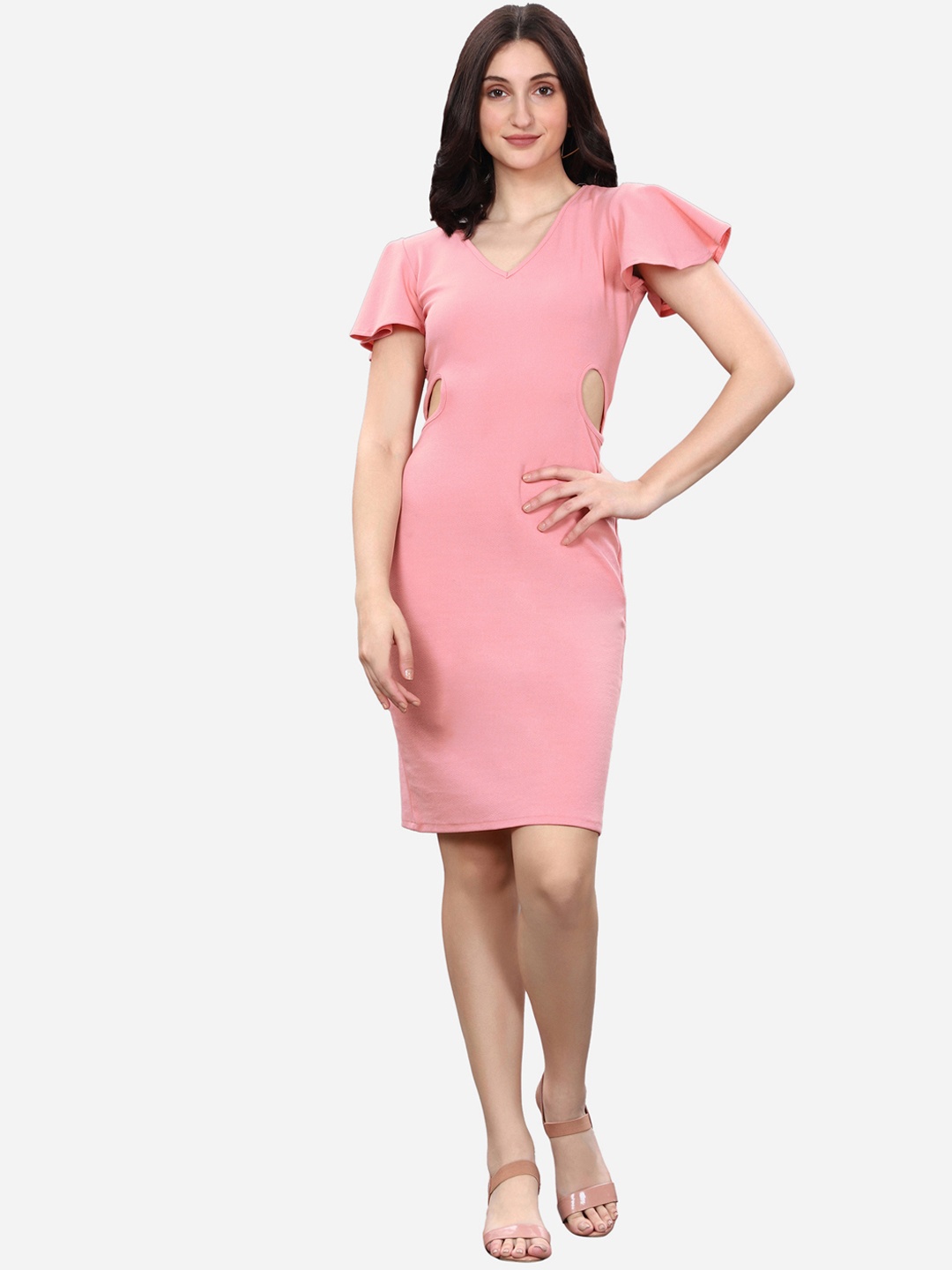 

Selvia Peach-Coloured Solid Sheath Dress