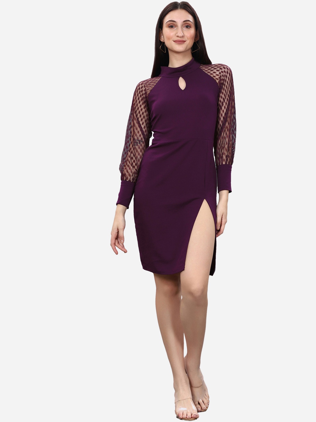 

Selvia Women Burgundy Keyhole Neck Bodycon Dress, Purple