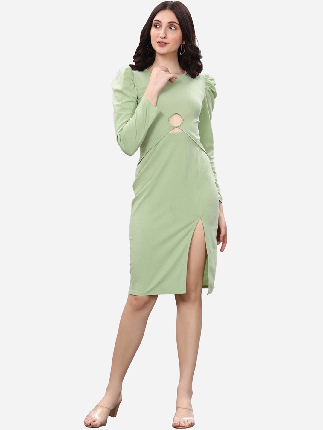 

Selvia Women Green Solid Long Sleeves Sheath Dress