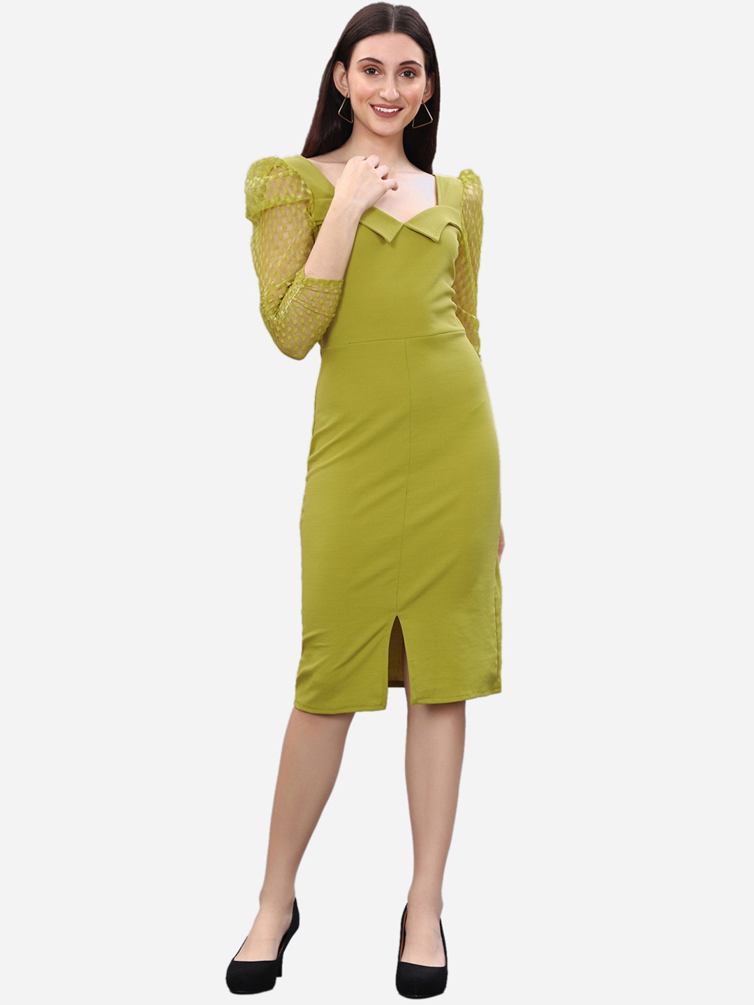 

Selvia Lime Green Lycra Sheath Dress