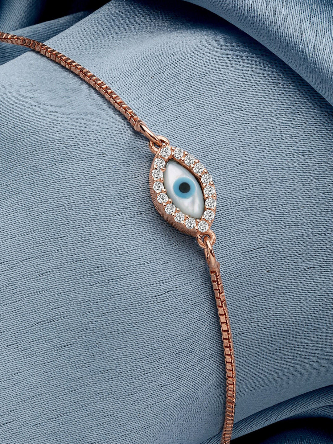 

GIVA Woman 925 Sterling Silver Cubic Zirconia Rose Gold-Plated Evil Eye Bracelet