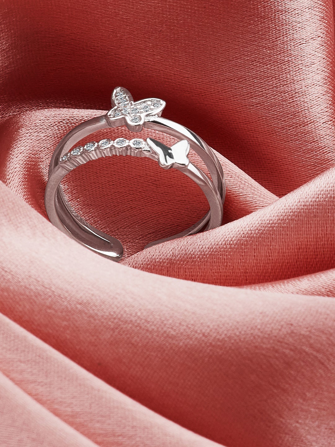

GIVA 925 Sterling Silver Rhodium Plated Layered Butterfly Adjustable Ring