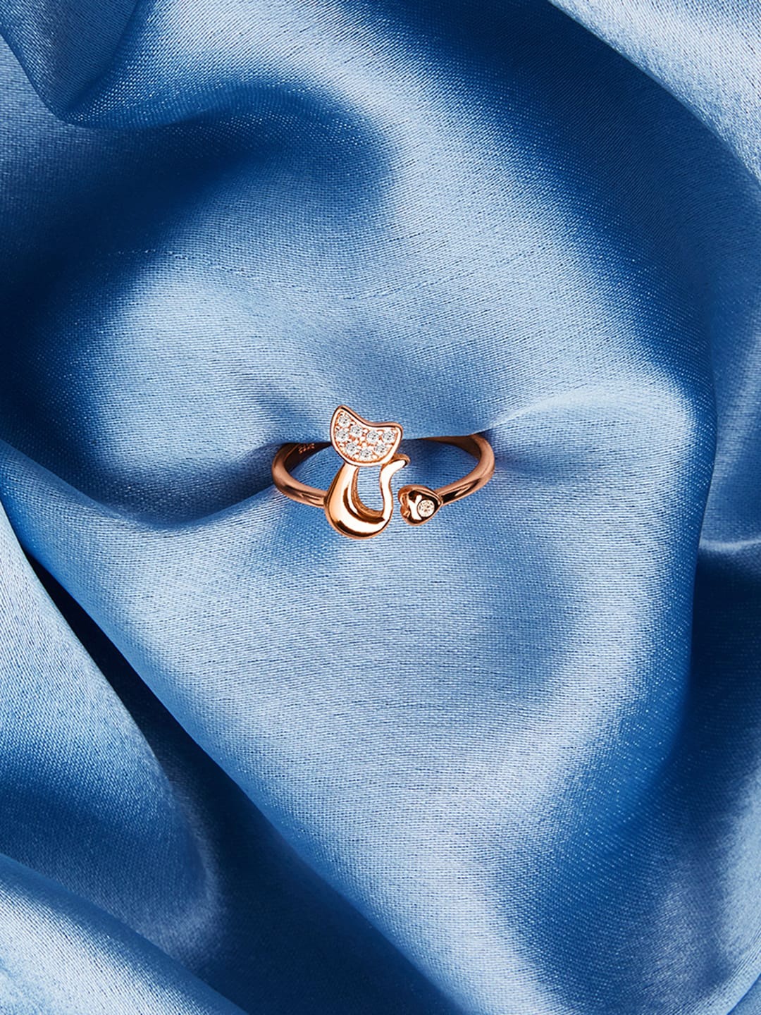 

GIVA 925 Sterling Silver Rose Gold Plated Zircon Feline Ring