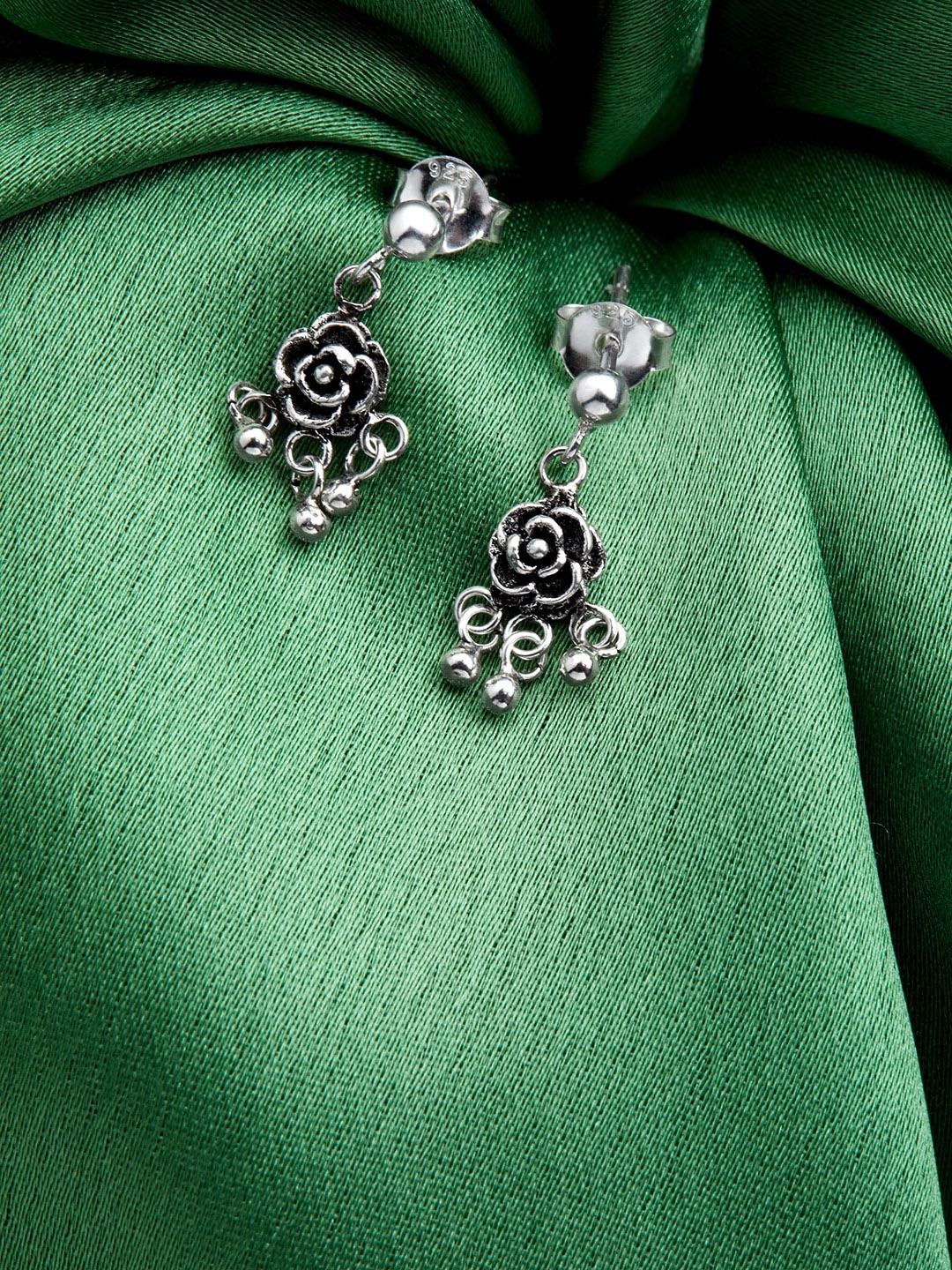 

AVNI by GIVA 925 Sterling Silver Oxidised Tiny Rose Jhumki