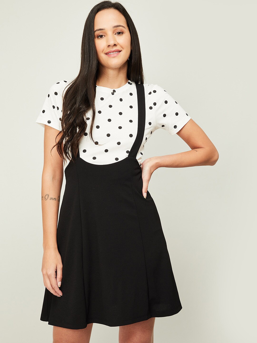 

Ginger by Lifestyle Black & White Polka Dots Pinafore Dress