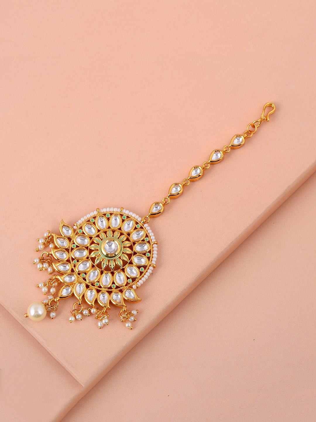 

Tistabene Gold-Plated & White Stone Studded Maang Tikka
