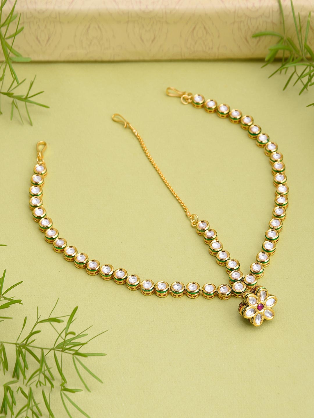 

Tistabene Gold-Plated & White Kundan-Studded Meena Borla Matha Patti