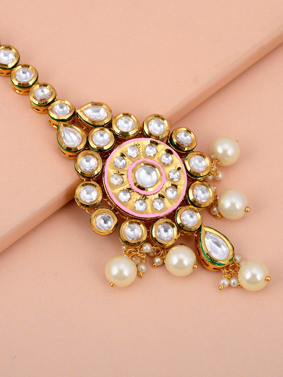

Tistabene Gold-Plated & White Kundan Studded Maang Tikka