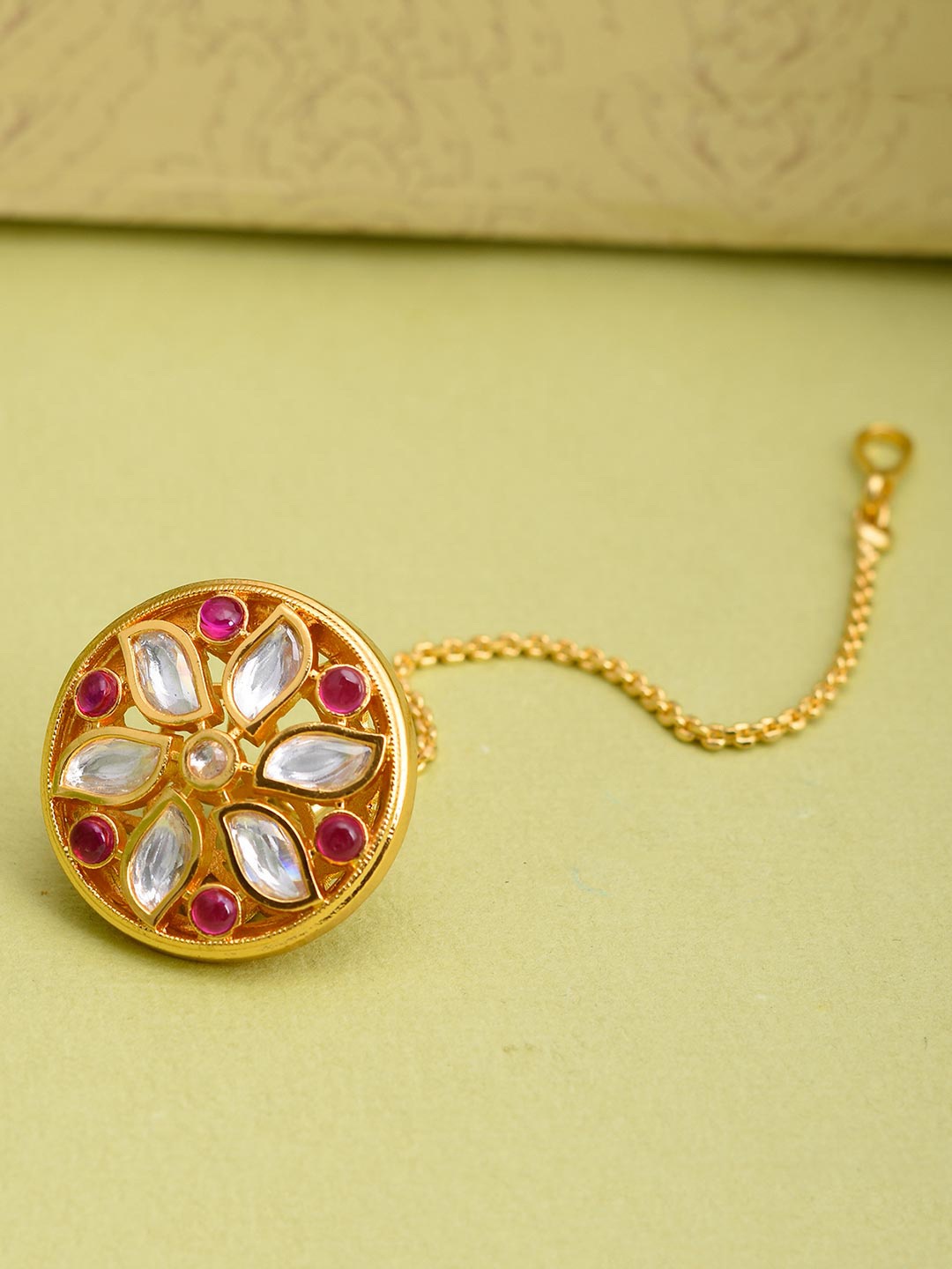 

Tistabene Gold-Plated & Red Stone Studded Kundan Borla