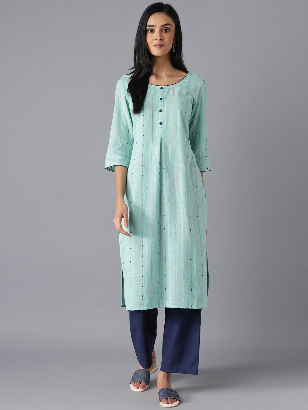 

AURELIA Women Sea Green Geometric Printed Pure Cotton Kurta