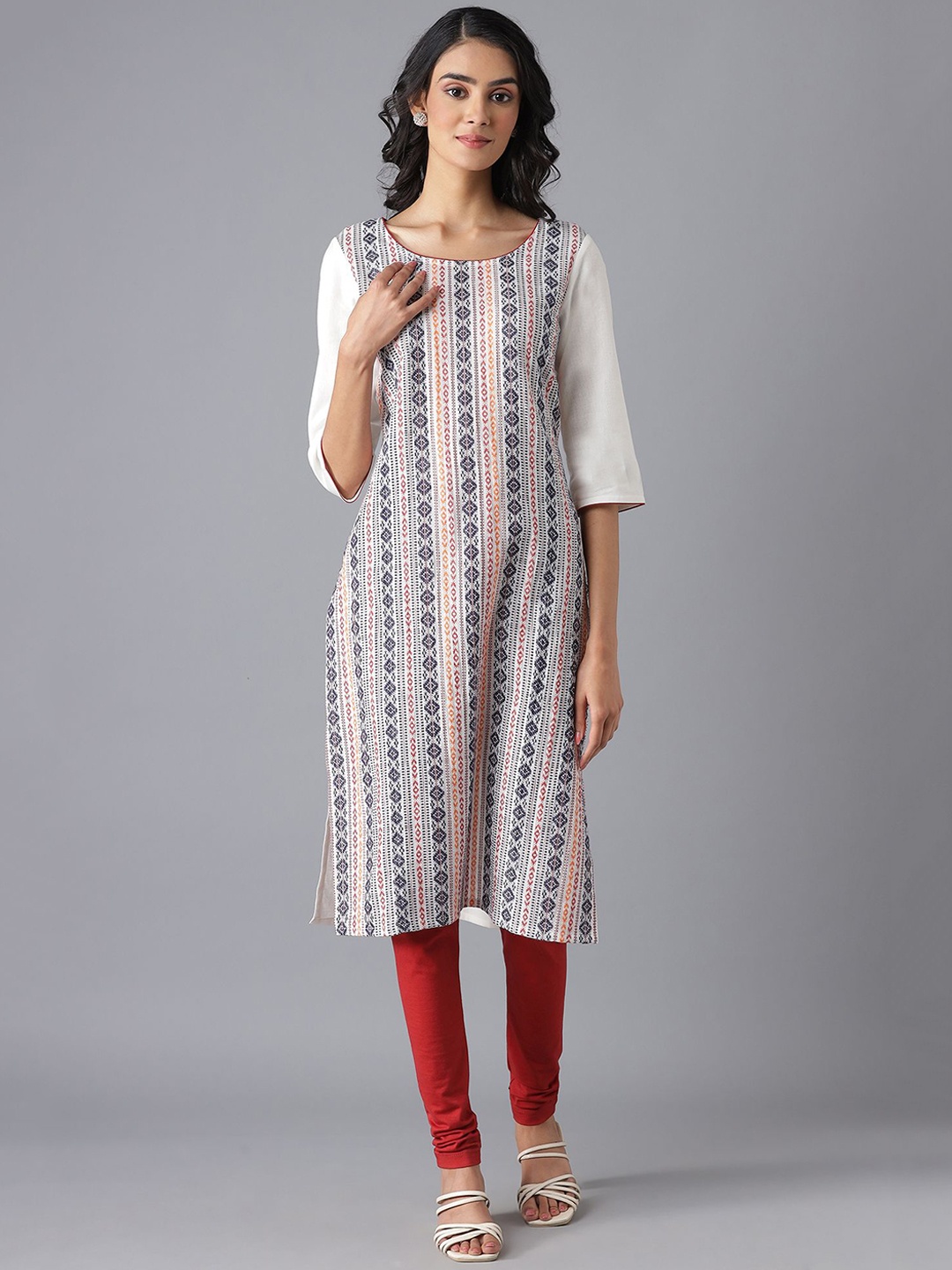 

Aurelia Women White Geometric Print Cotton Straight Kurta