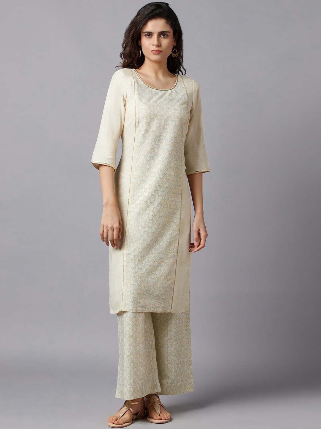 

AURELIA Women Peach-Coloured Ethnic Motifs Printed Kurta