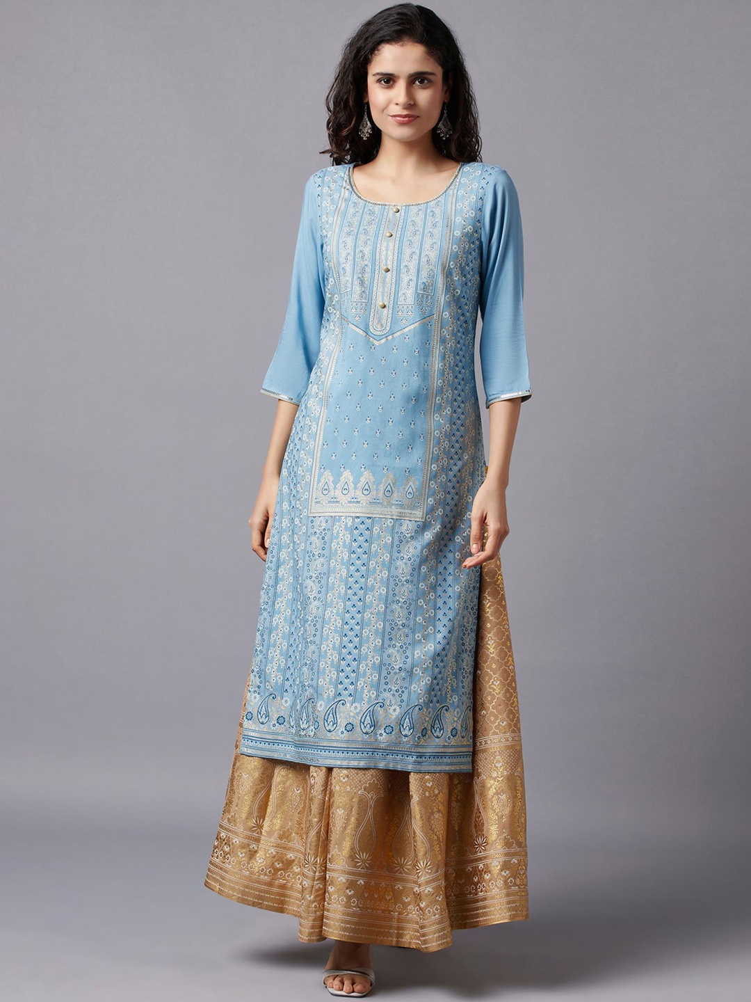 

AURELIA Women Blue Ethnic Motifs Printed LIVA Kurta