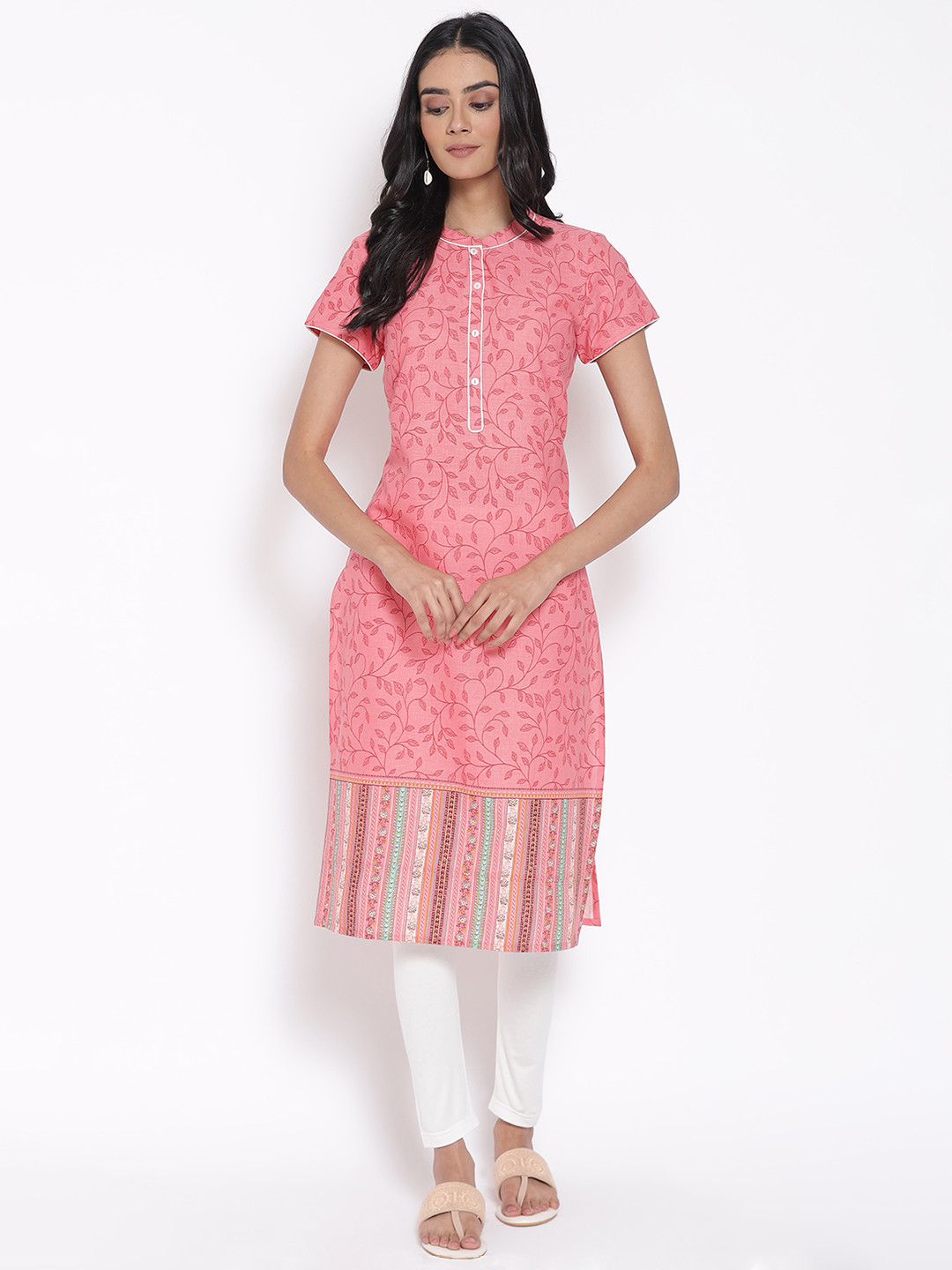 

AURELIA Women Pink Ethnic Motifs Printed Keyhole Neck Kurta