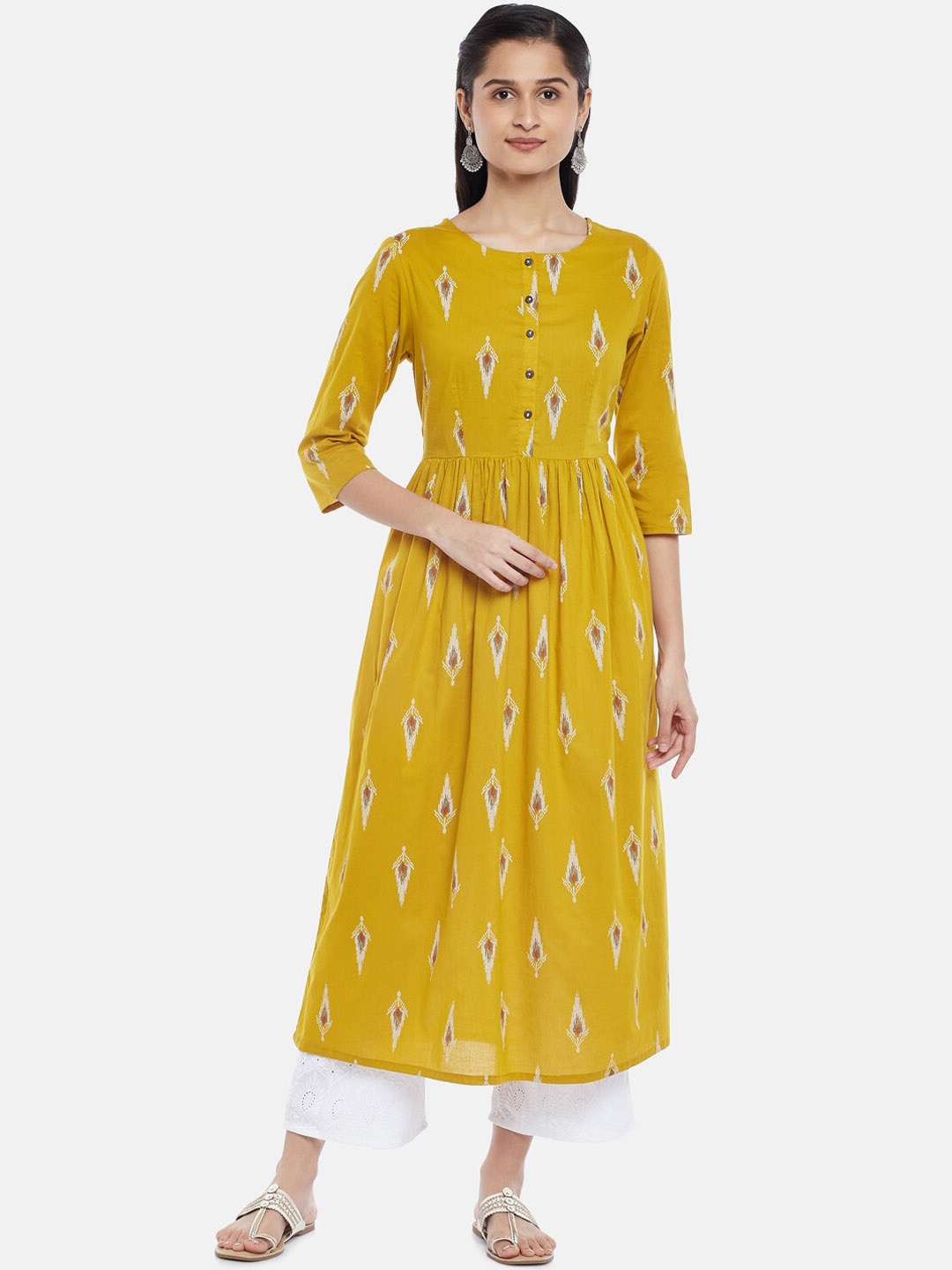 

RANGMANCH BY PANTALOONS Women Mustard Yellow Tribal Woven Design Kurta