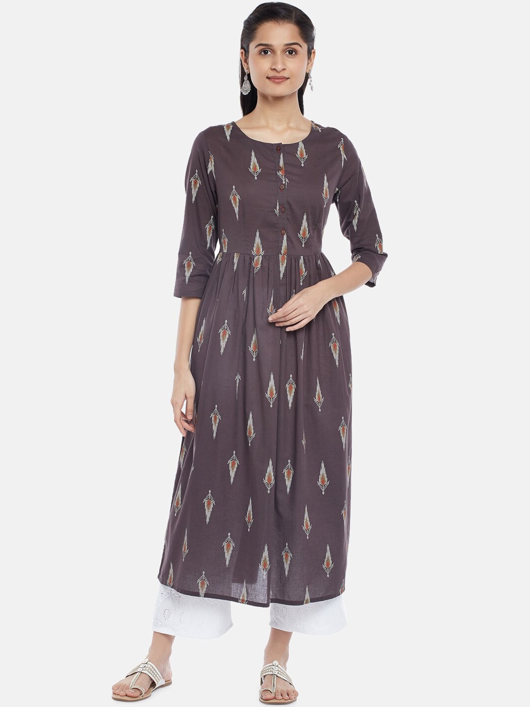 

RANGMANCH BY PANTALOONS Women Charcoal Printed A-Line Kurta