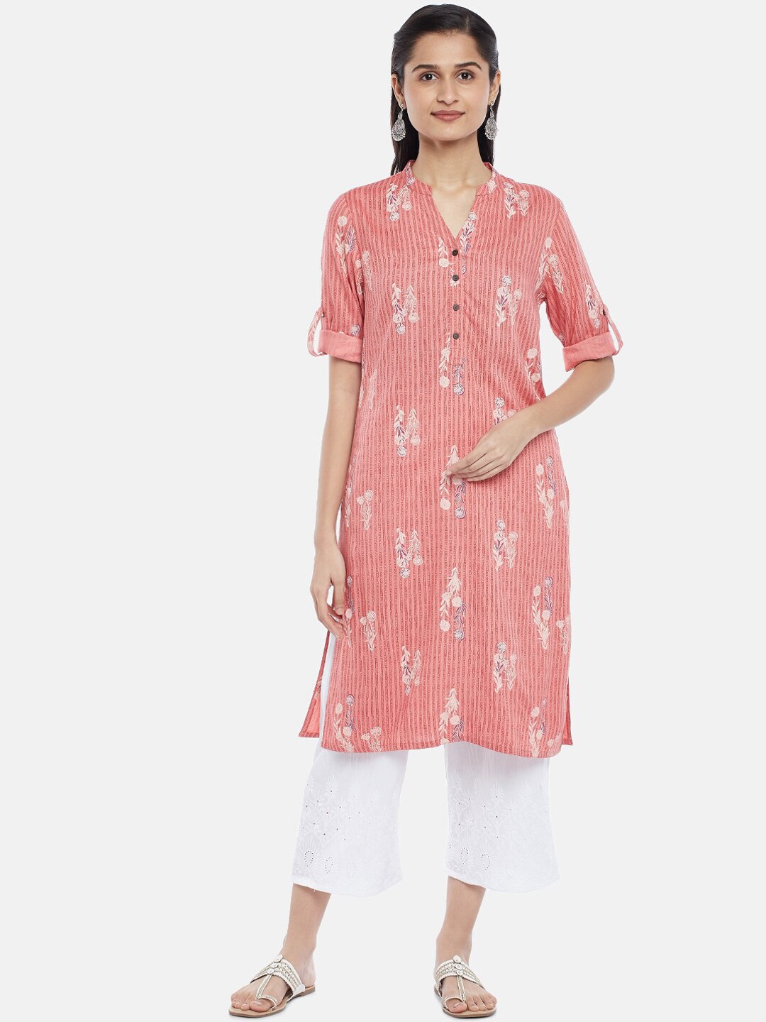

RANGMANCH BY PANTALOONS Women Pink & White Floral Printed Kurta