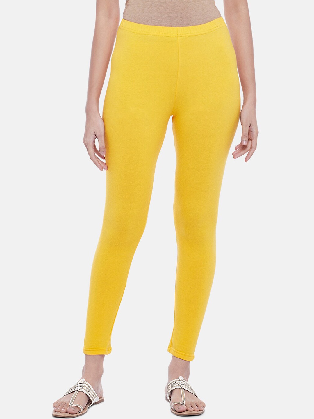 

RANGMANCH BY PANTALOONS Women Mustard Yellow Solid Ankle-Length Leggings