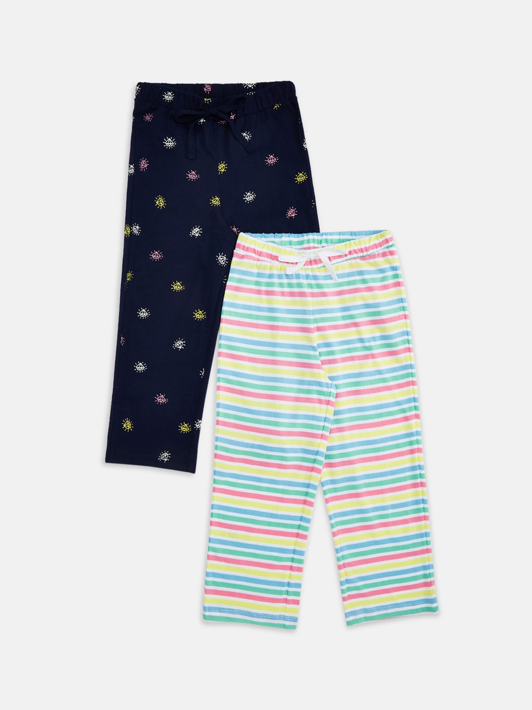 

Pantaloons Junior Girls Pack of 2 Printed Lounge Pants, Navy blue