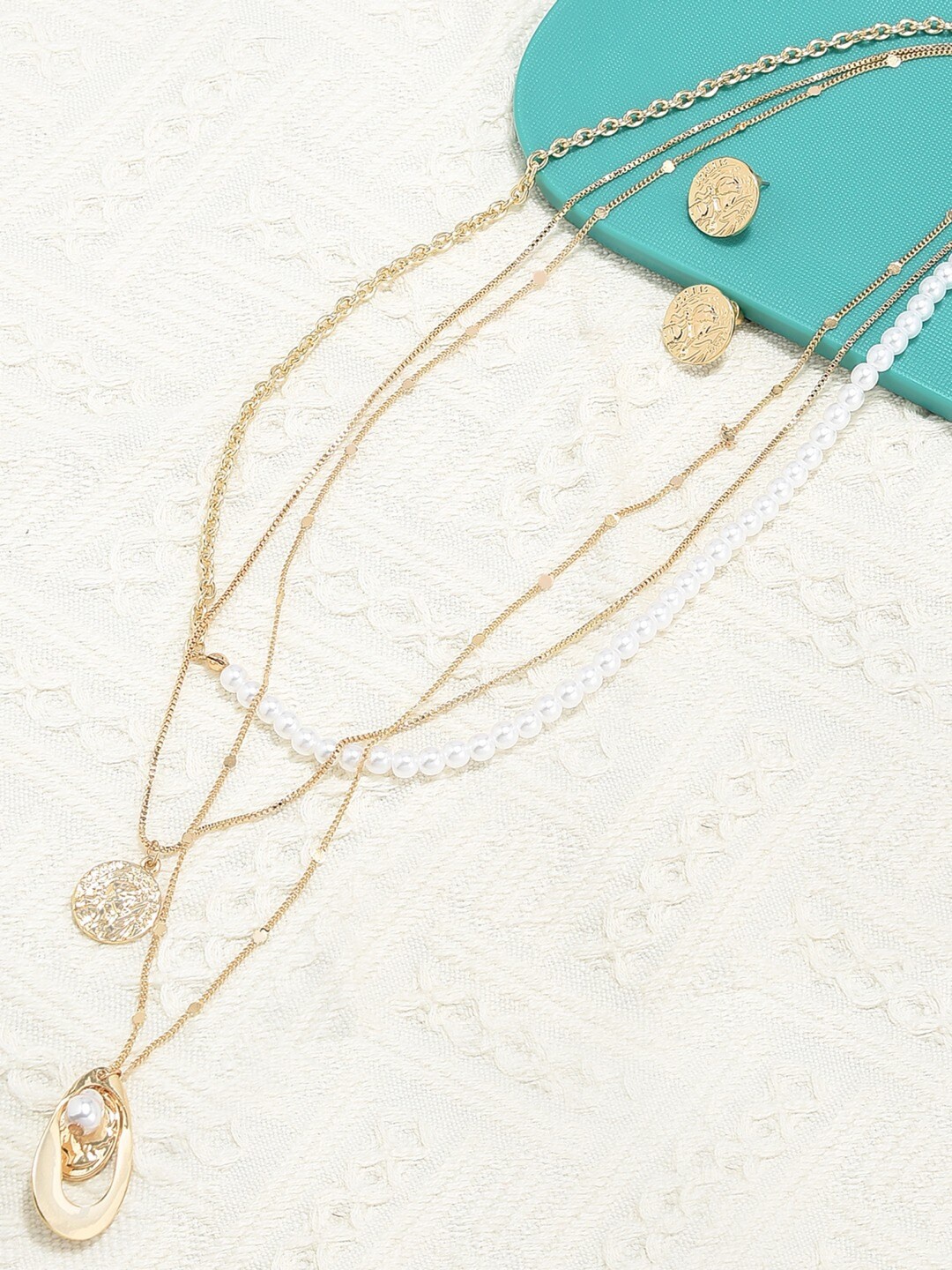 

AMI Women Gold Plated Layered Pearl Embellished Chain