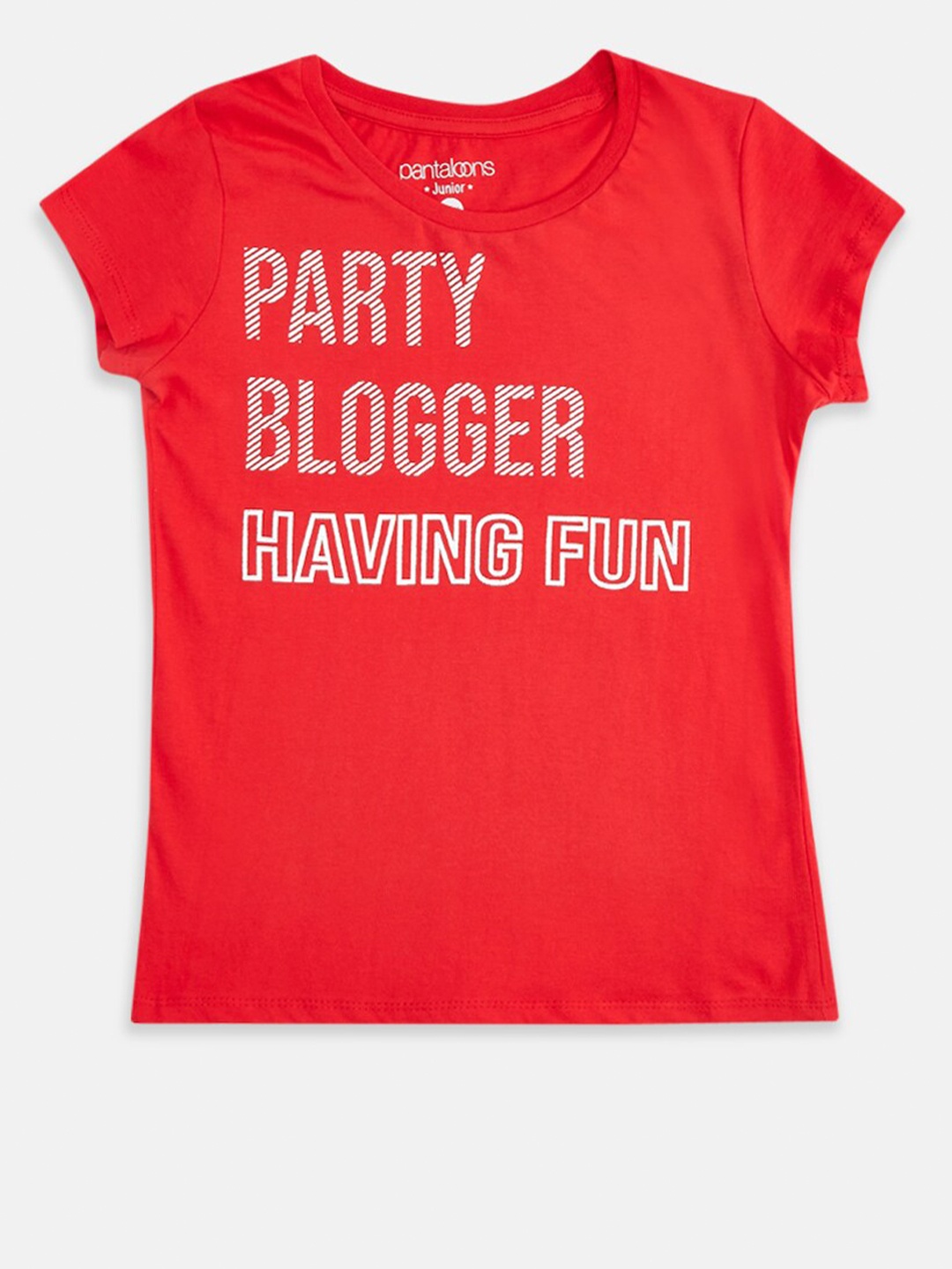 

Pantaloons Junior Girls Red & White Typography Printed Pure Cotton T-shirt