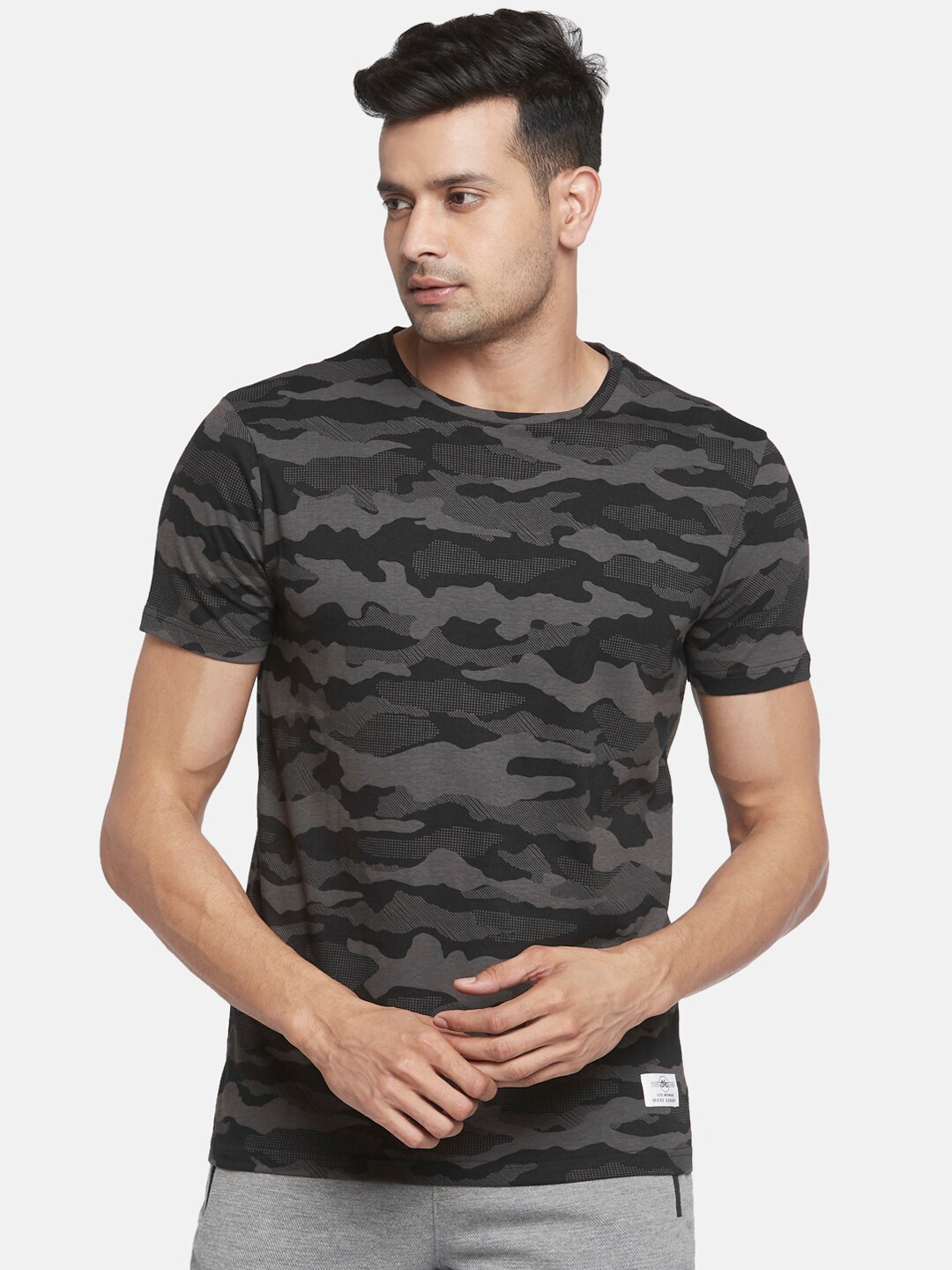 

People Men Black Camouflage Camouflage Printed Pure Cotton T-shirt