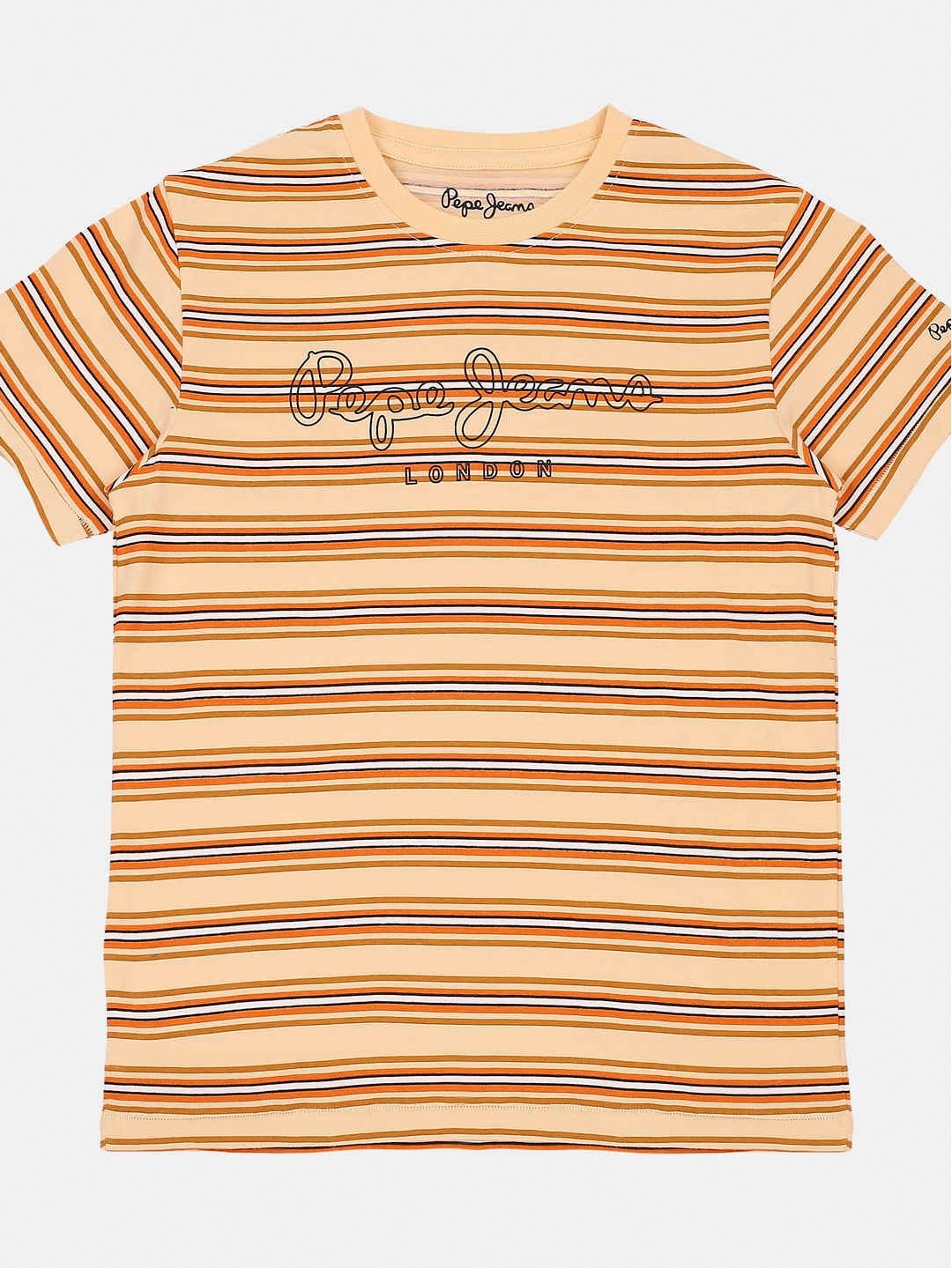 

Pepe Jeans Boys Coral & White Striped Cotton T-shirt