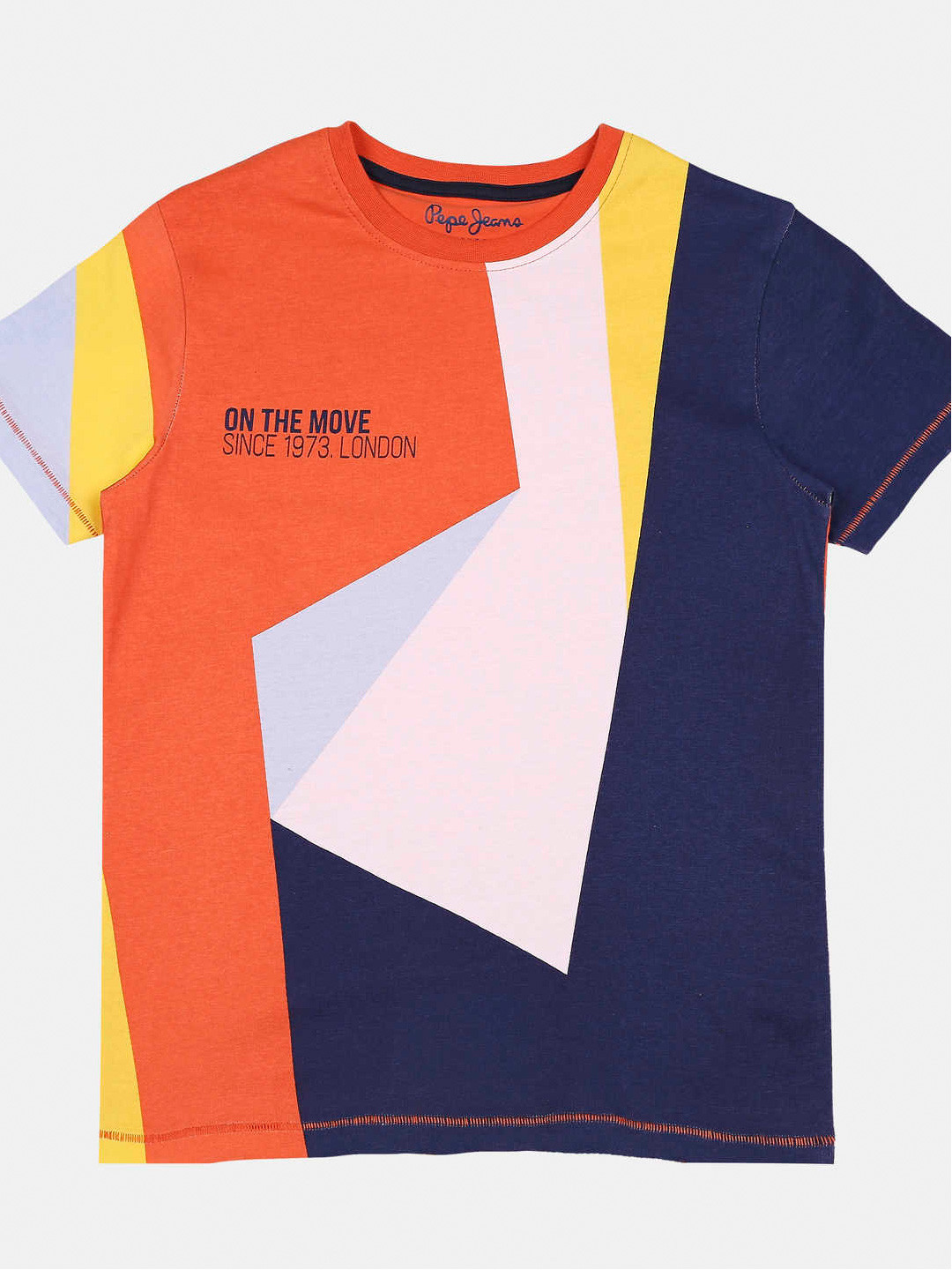 

Pepe Jeans Boys Orange Colourblocked Raw Edge T-shirt with Mask
