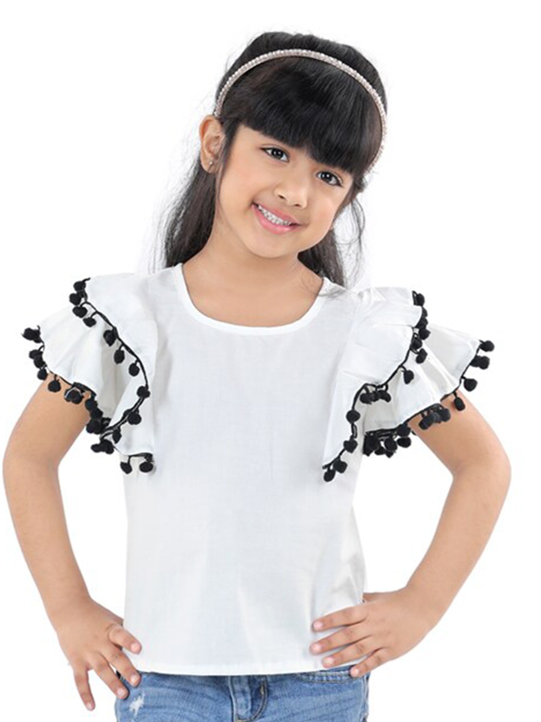 

Cutiekins White Ruffles Crepe Top