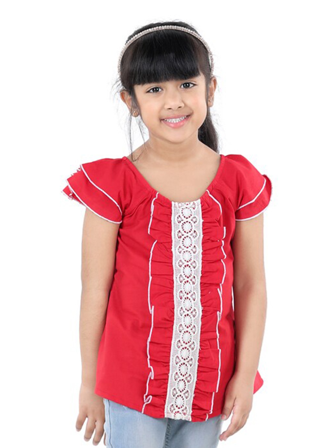 

Cutiekins Red Floral Print Crepe Top
