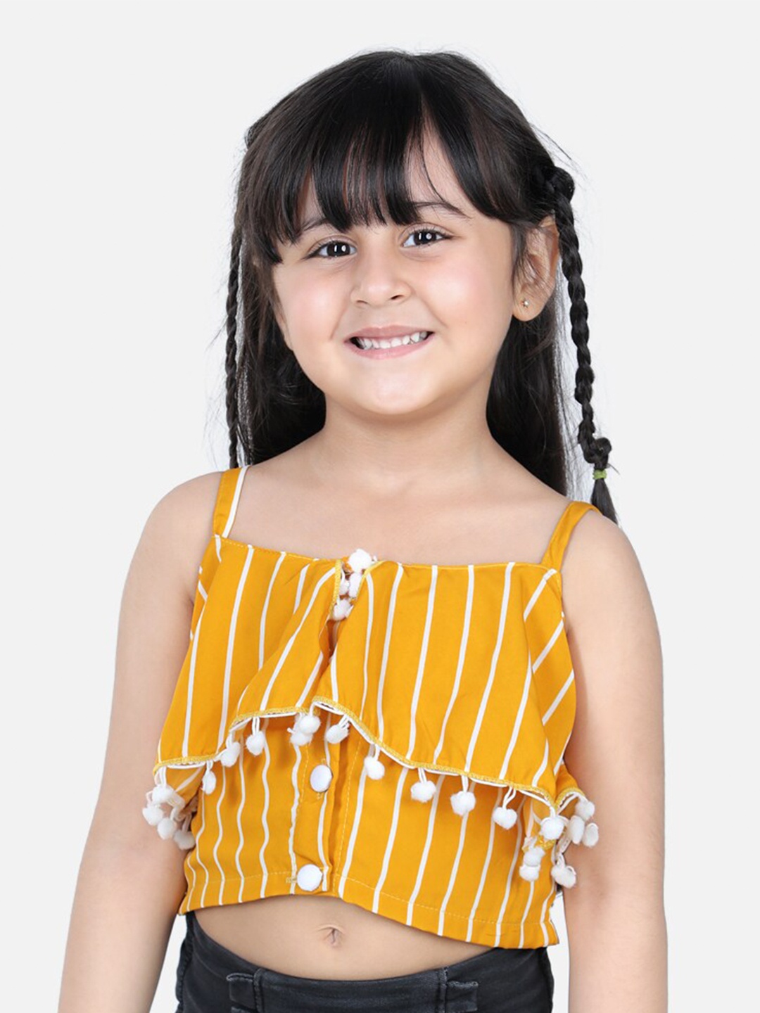 

Cutiekins Mustard Yellow Print Crepe Crop Top