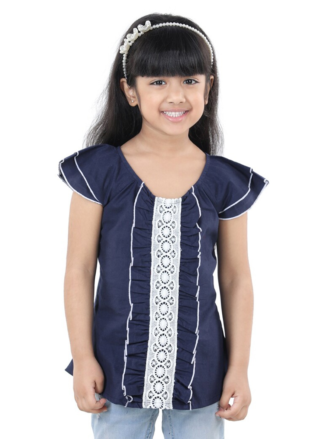 

Cutiekins Navy Blue Print Crepe Top