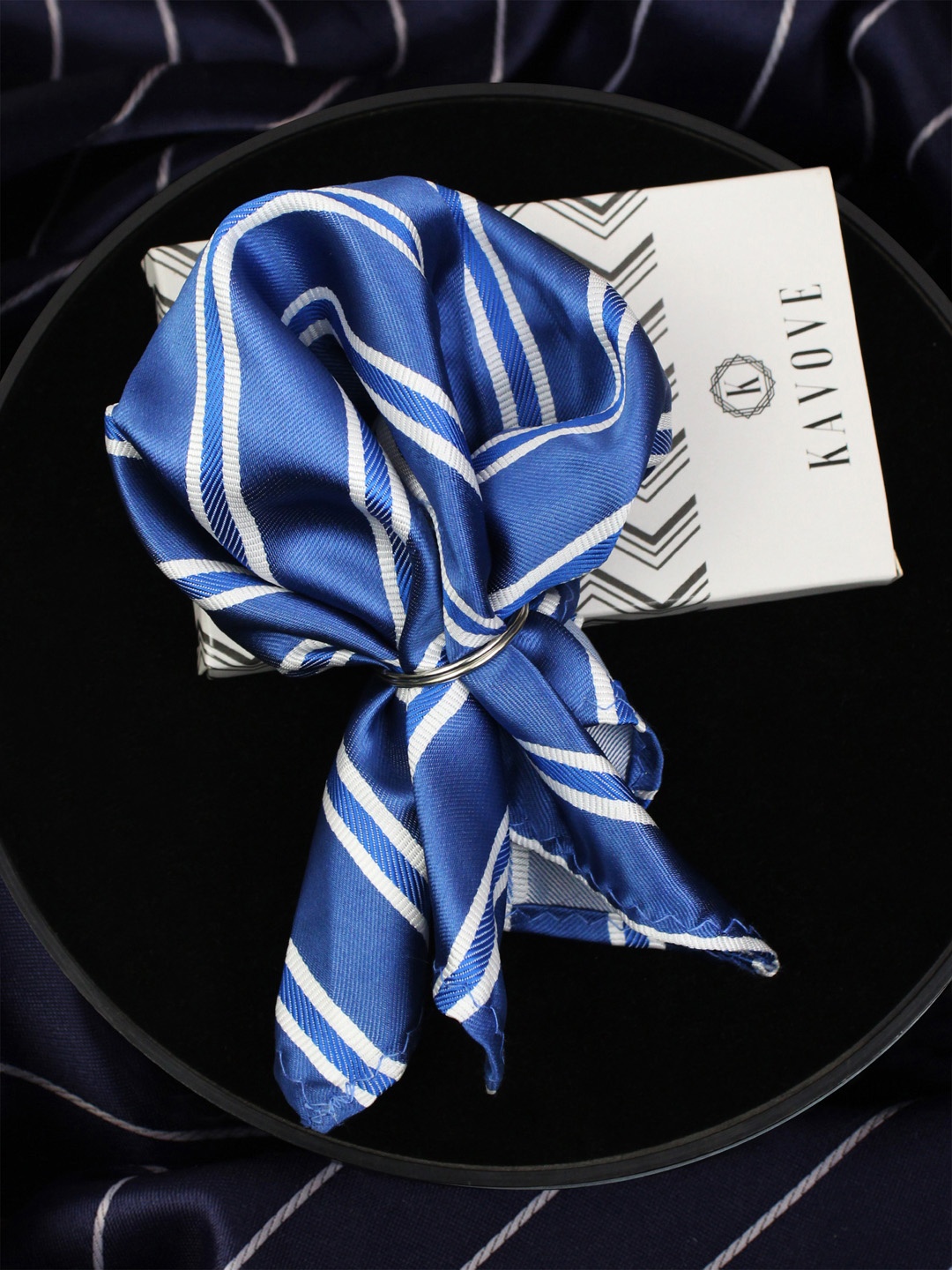 

KOVOVE Blue Striped Pocket Square
