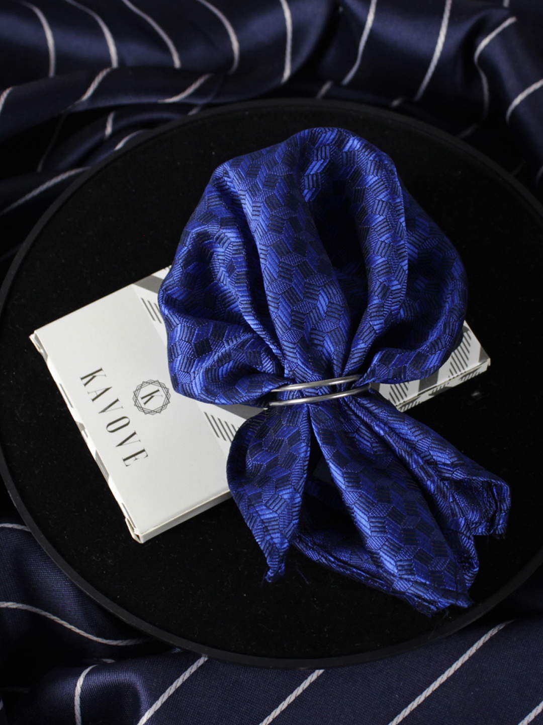 

KOVOVE Men Blue Self Design Pocket Square