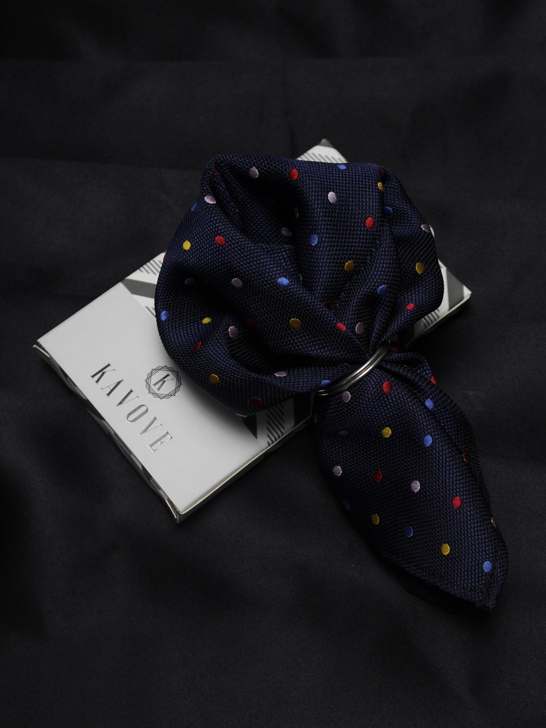 

KOVOVE Navy Blue Rainbow Polka Dot Pocket Square