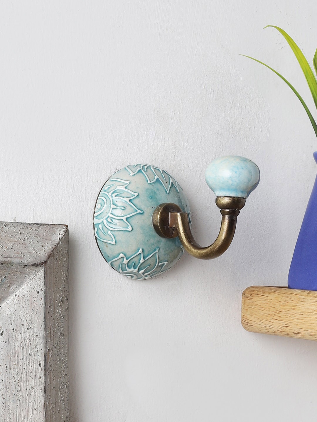 

MIAH Decor Blue Handmade Ceramic Embossed Wall Hook