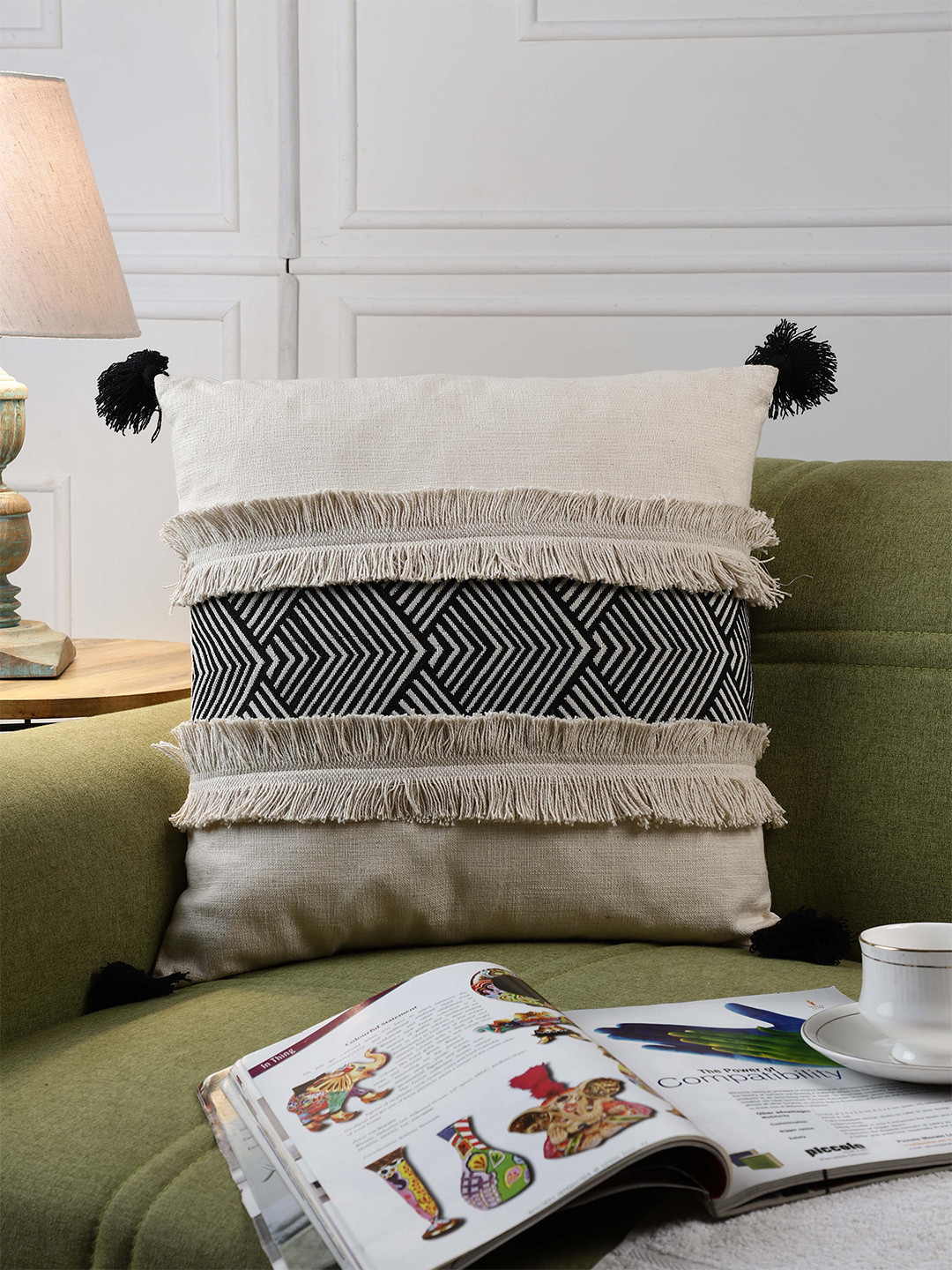 

MIAH Decor Off White & Black Geometric Square Decorative Throw Pillow/Cushion Covers