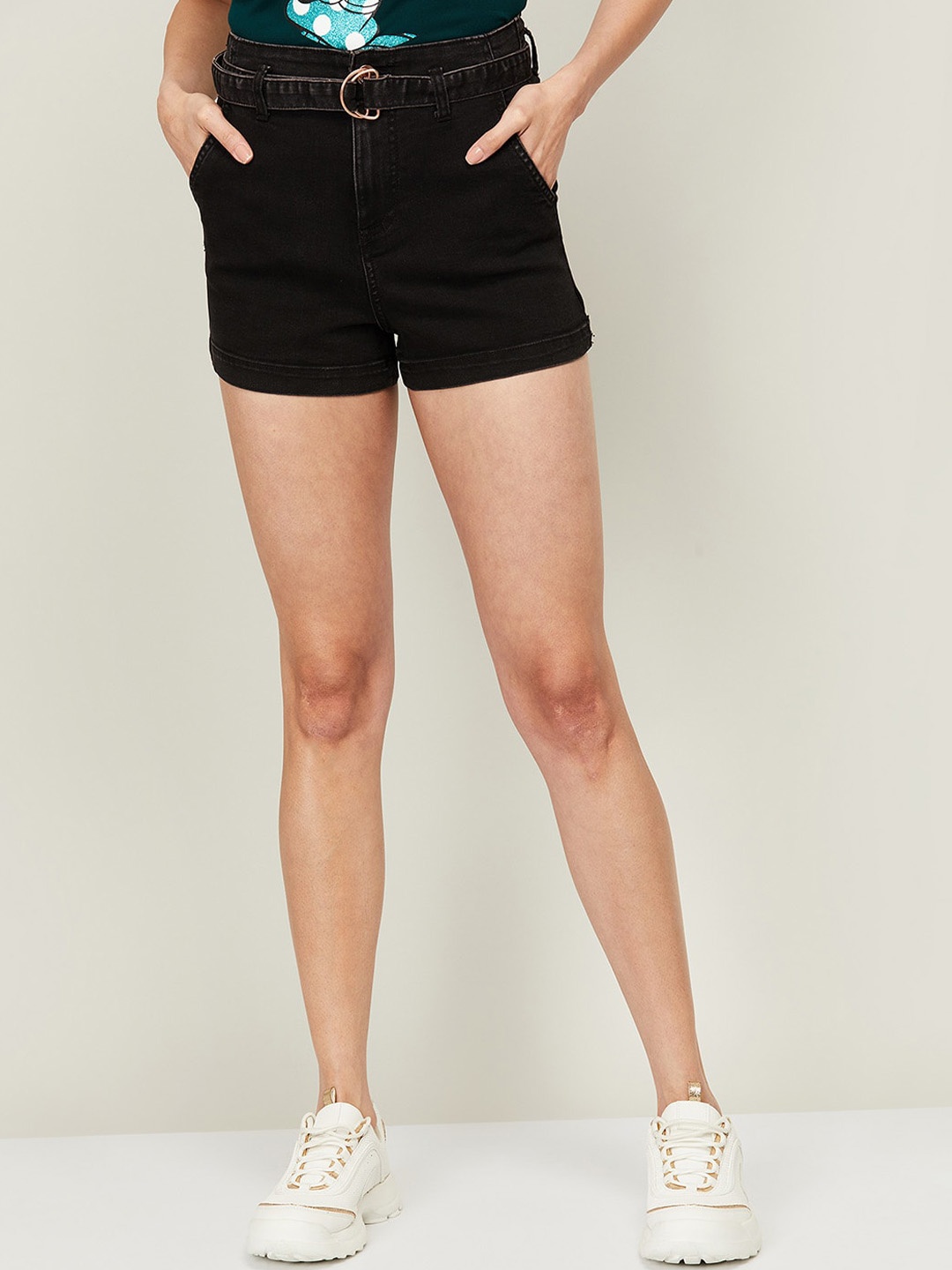 

Ginger by Lifestyle Women Black High-Rise Denim Shorts