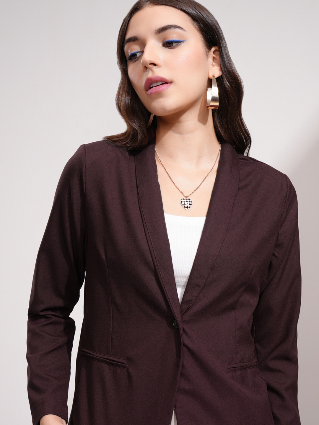 

CHIC BY TOKYO TALKIES Women Maroon Solid Single-Breasted Formal Blazer