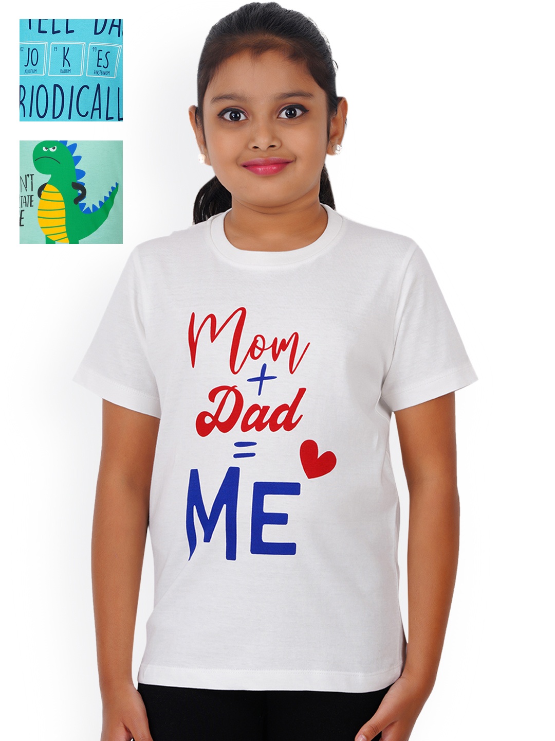 

PRIDE APPAREL Girls Green & White Typography 3 Printed T-shirt