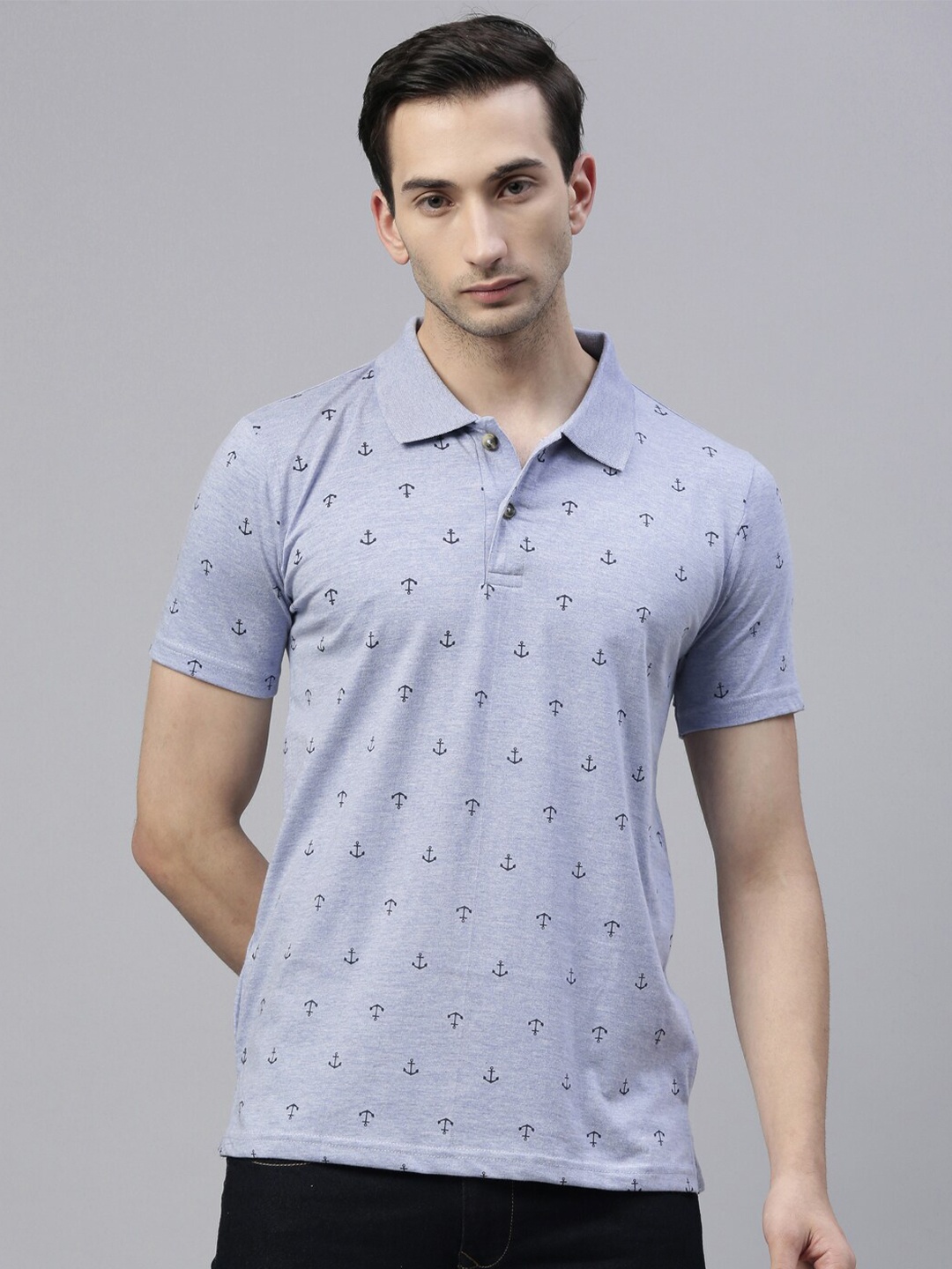 

Kryptic Men Blue Printed Polo Collar T-shirt