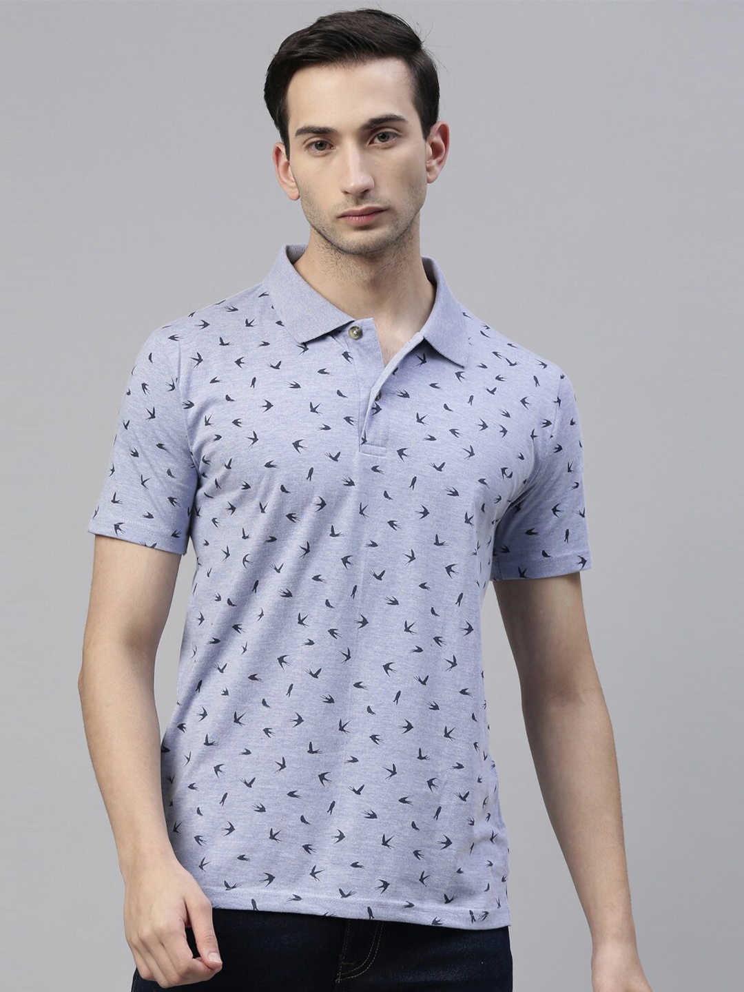 

Kryptic Men Blue Printed Polo Collar Pure Cotton T-shirt