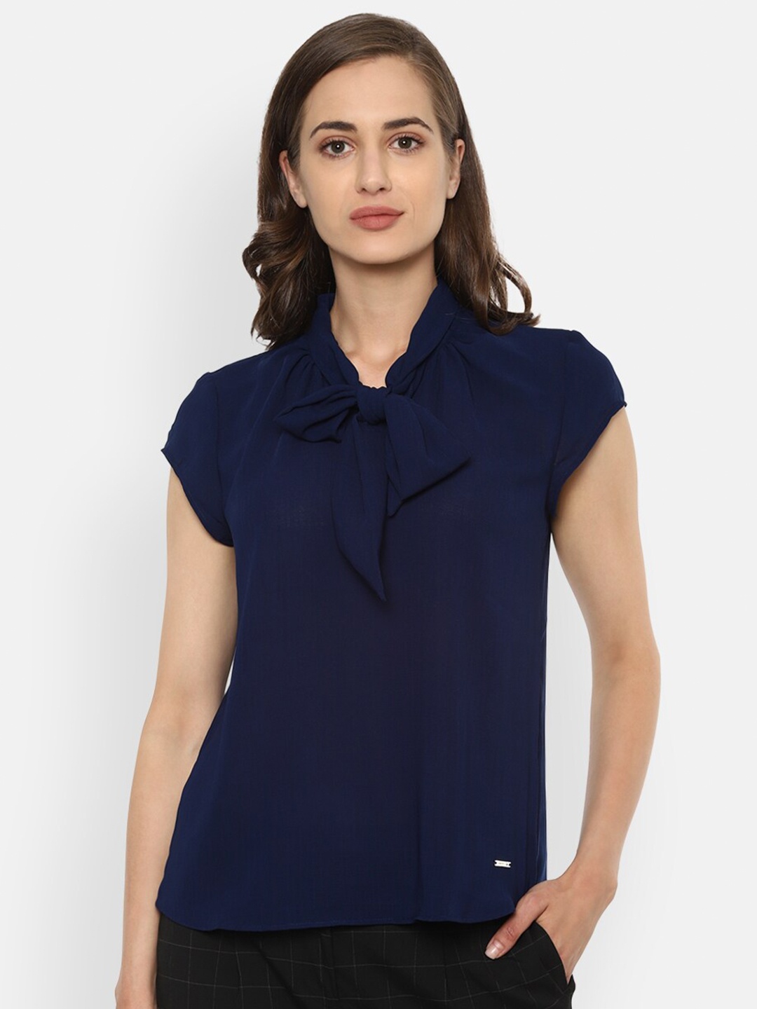 

Van Heusen Woman Navy Blue Tie-Up Neck Top