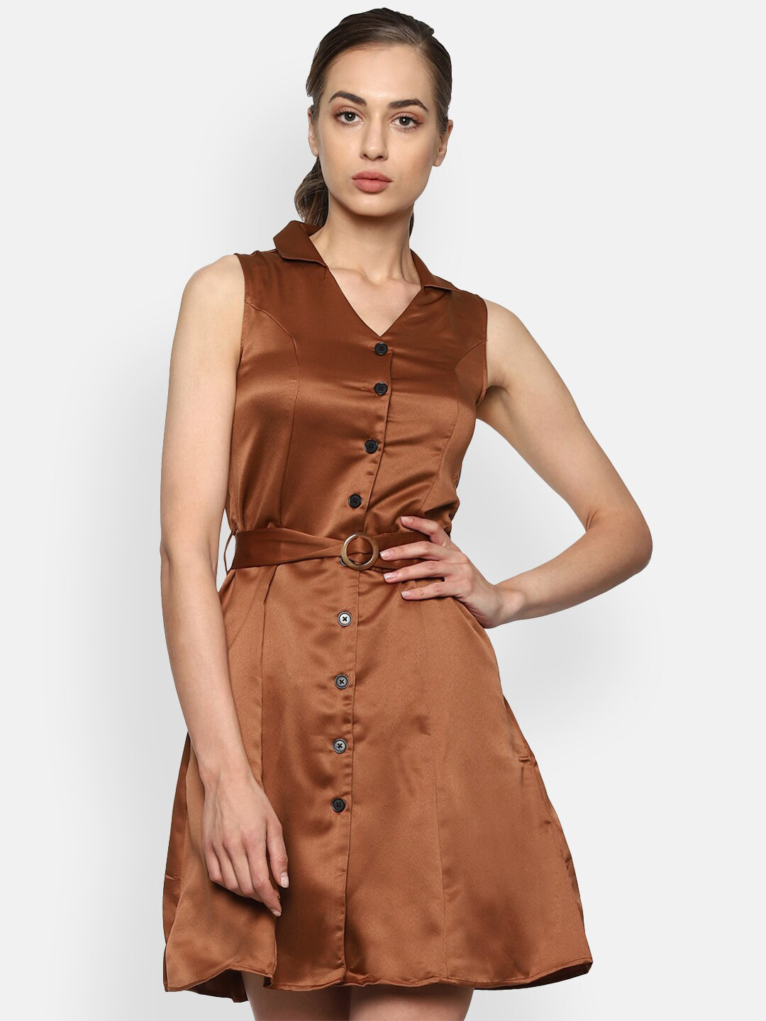 

Van Heusen Woman Brown Solid Shirt Dress