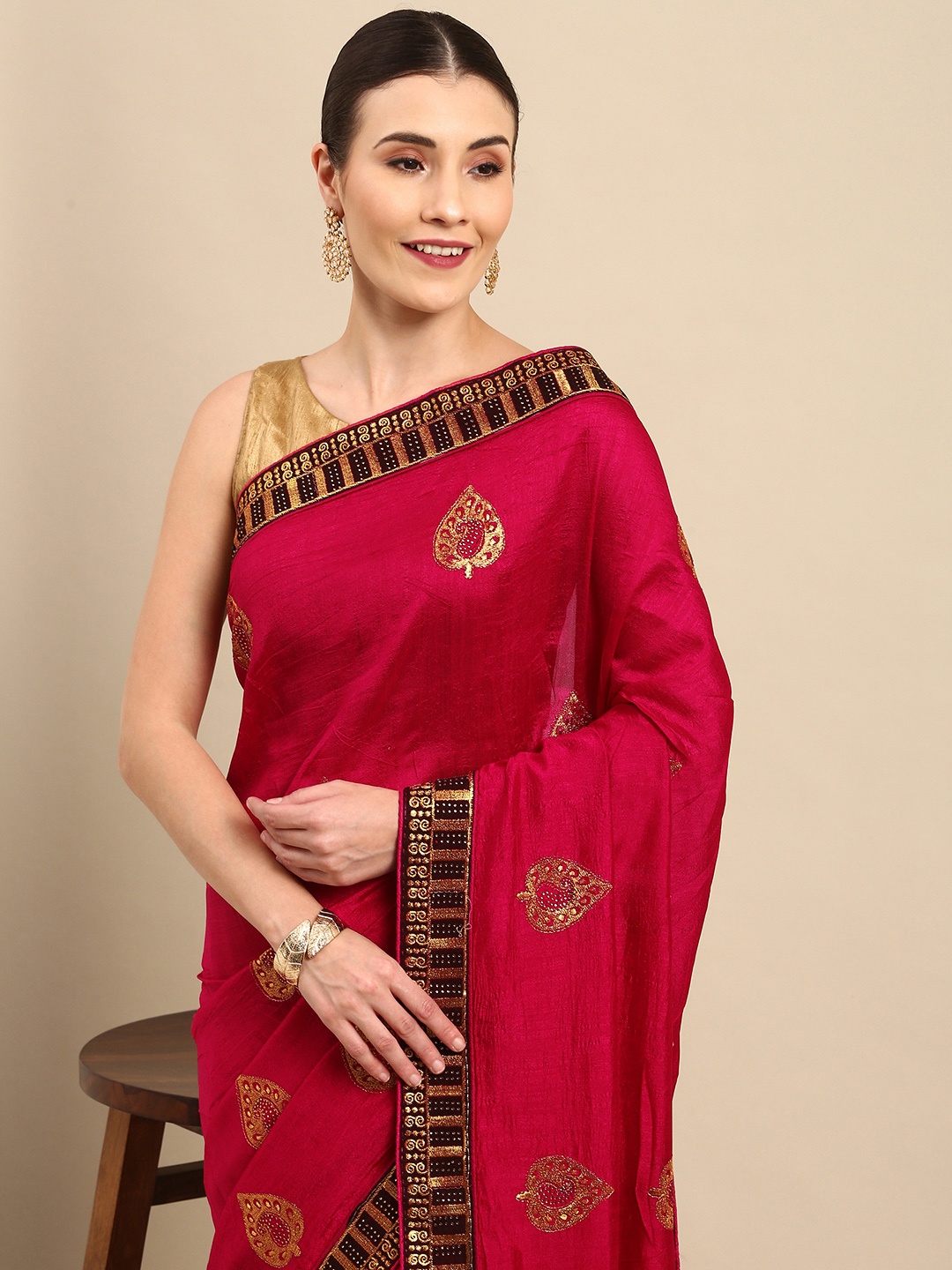 

Anouk Red & Golden Ethnic Embroidered Bhagalpuri Saree
